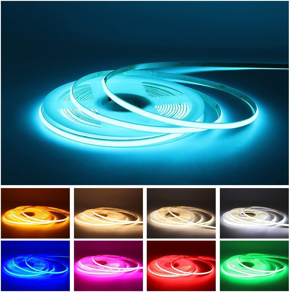 12V COB LED Strip Lights - Ice Blue, 5mm Flexible High Brightness Cold Blue LED Tape Rope, 5M/16.4FT Cuttable CRI90 Decorative Ribbon for Car, Bar, Office & Indoor Decor (DC12V, No Power Supply) - Perfect for Accent Lighting, Under Cabinet Illumination & DIY Projects