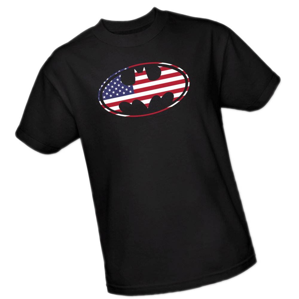 Batman Logo American Flag Graphic T-Shirt for Men - Medium Size - Casual Wear & Superhero Fan Gift