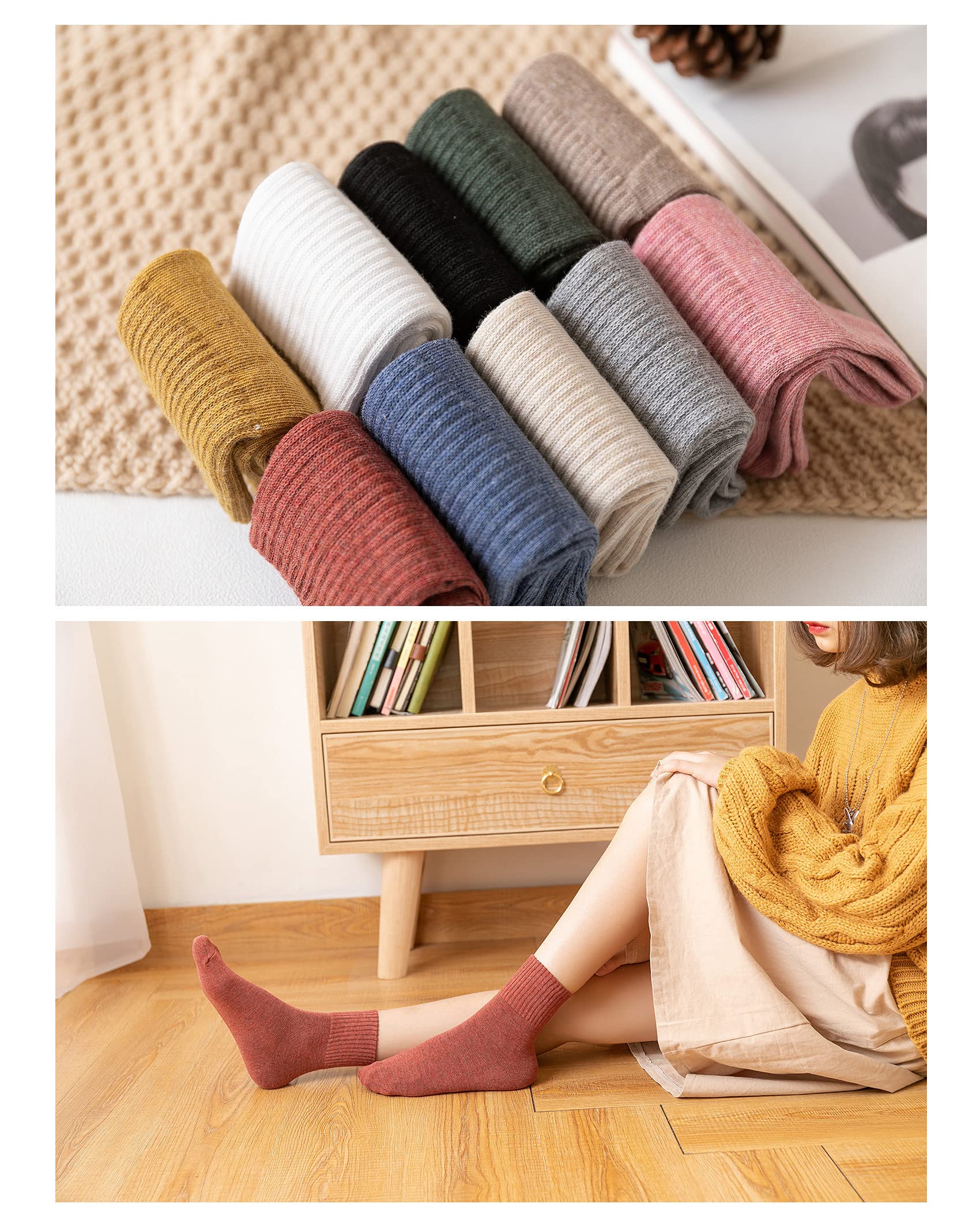 Women's Cotton Crew Socks - 10 Pack Soft Stretchy Casual Solid Color Socks for Everyday Wear, Workout & Lounge