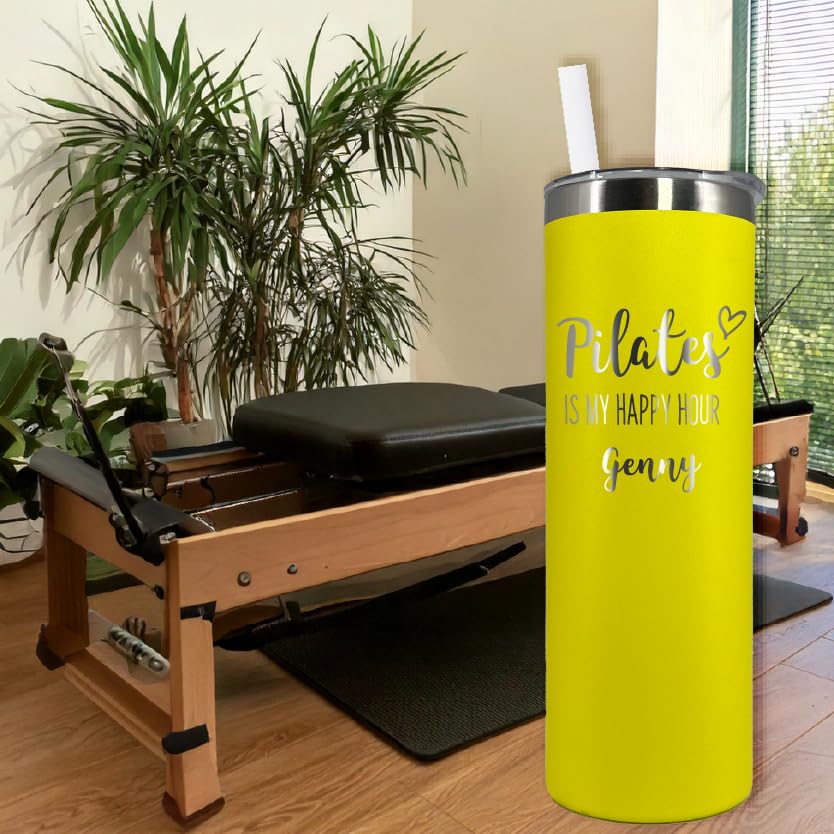 Personalized Pilates Tumbler 20oz - Laser Engraved Stainless Steel Vacuum Insulated Water Bottle with Lid & Straw - Perfect Gift for Pilates Lovers & Instructors - Great for Yoga Studio, Gym Workouts and Fitness Classes
