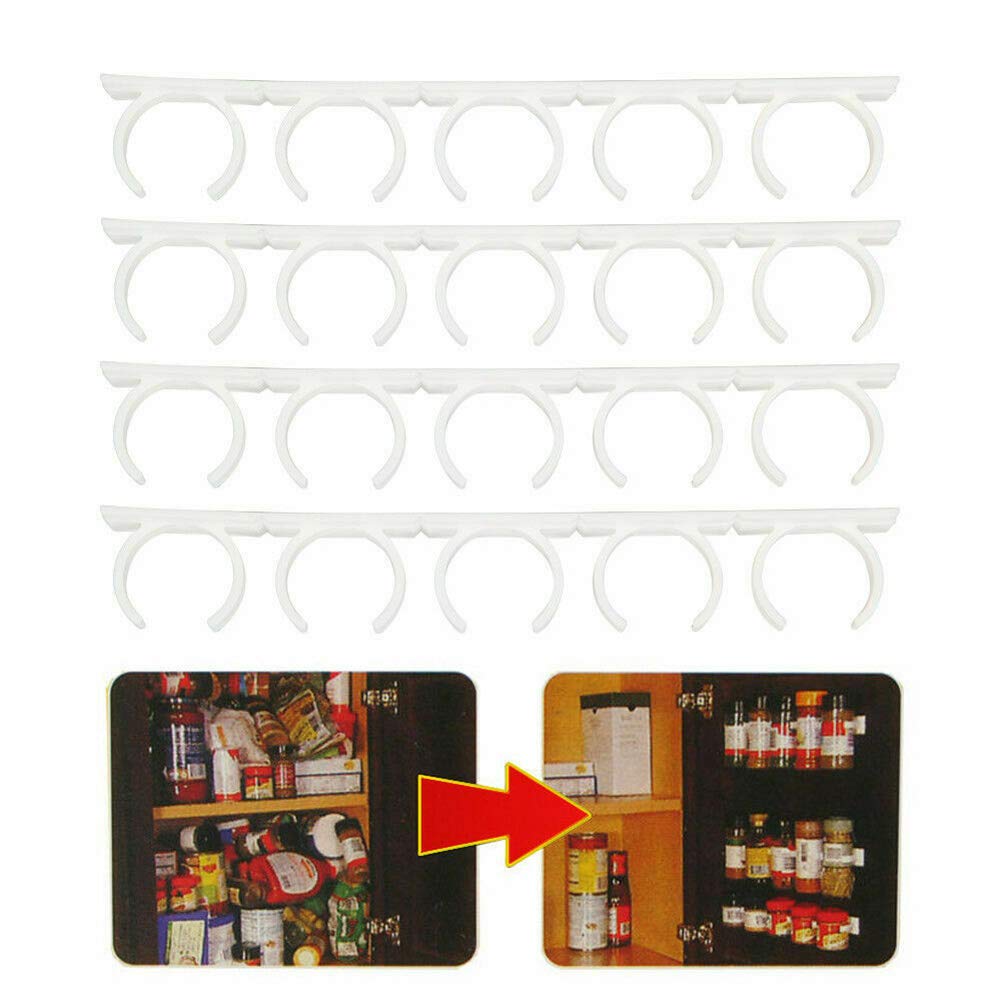 VALINK Spice Gripper Clip Set - 4 Pack with 20 Clips, White Kitchen Spice Jar Organizer Rack for Cabinet Door or Wall Mount, Perfect for Storing Seasoning Jars & Keeping Countertops Clutter-Free - Ideal for Small Kitchens & Pantry Organization