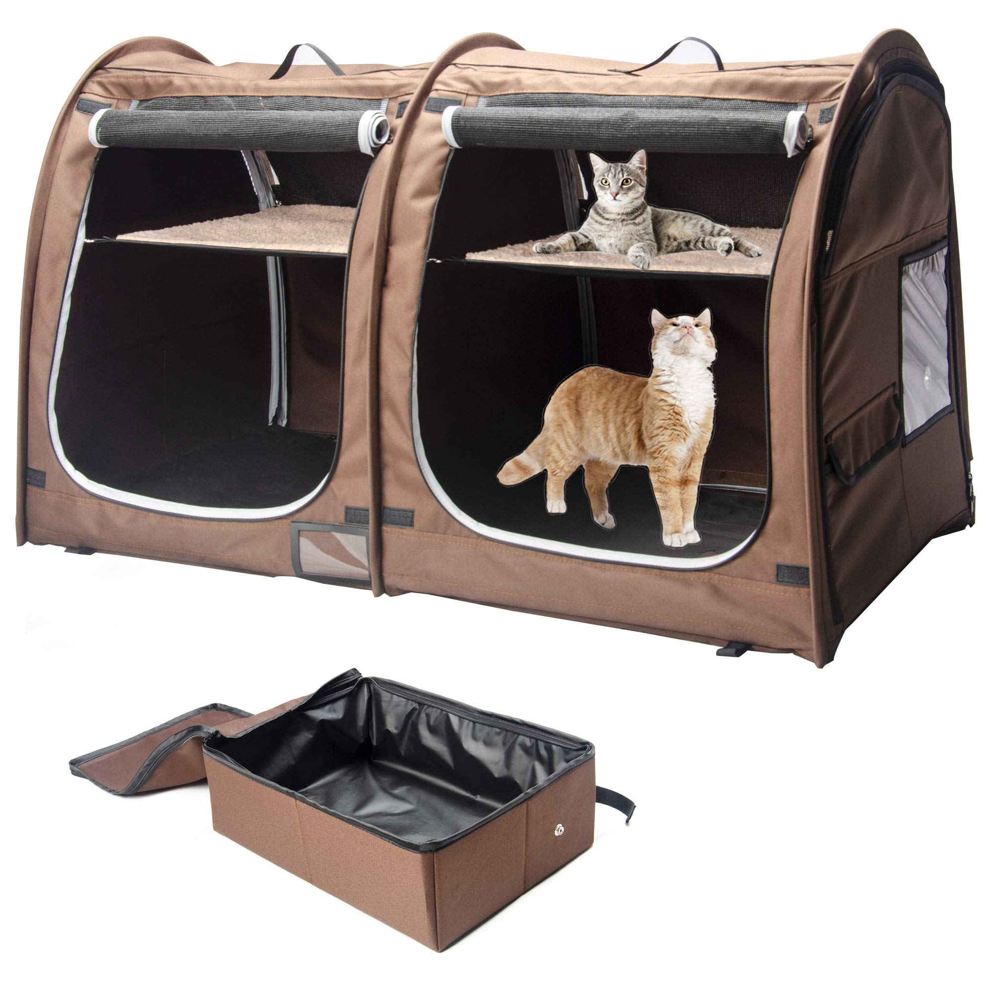 Mispace Portable Twin Compartment Cat Cage & Dog Kennel - Foldable Pet Crate with Carry Bag, 2 Hammocks, Mats & Collapsible Litter Box - Ideal for Travel, Home & Vet Visits