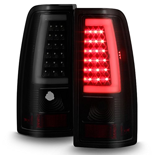 AKKON Smoked LED Tail Lights for 1999-2006 GMC Sierra & 1999-2002 Chevy Silverado - Black Lens Tube Brake Lamps - Upgrade Your Pickup Truck's Style & Nighttime Visibility