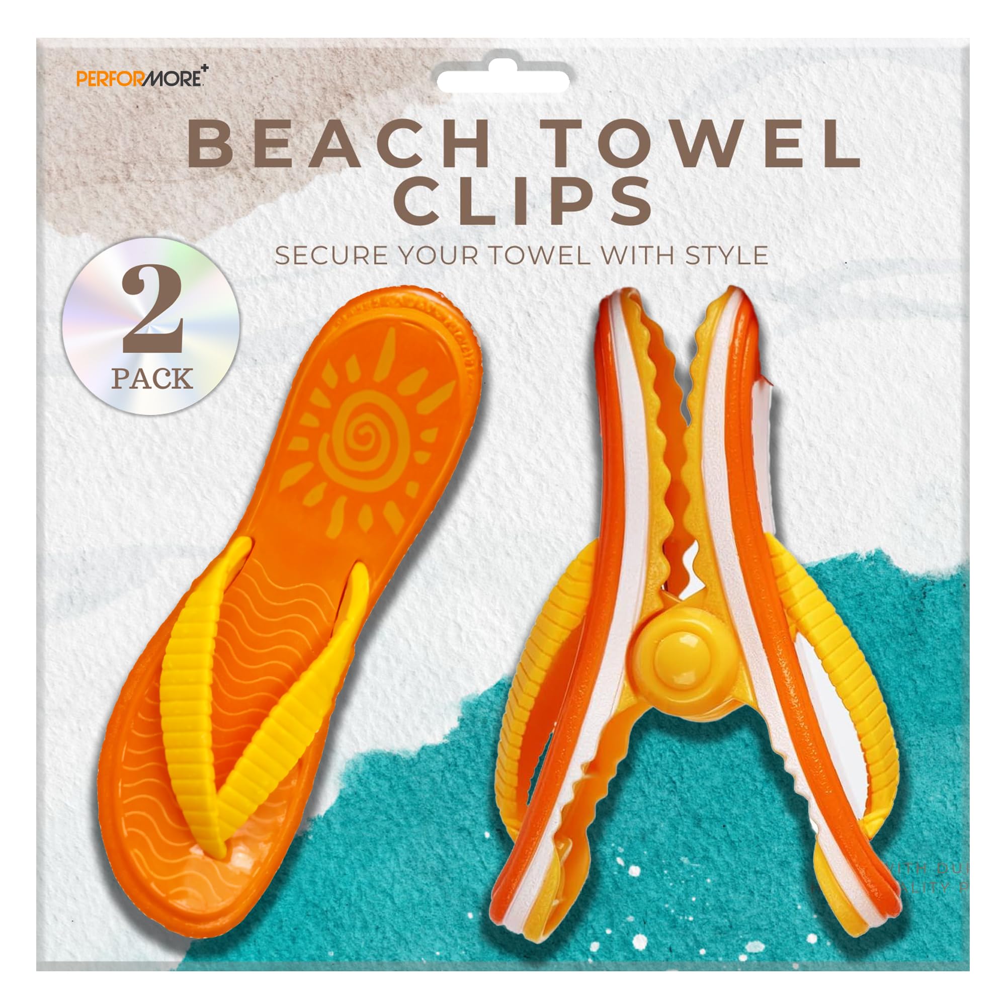 PERFORMORE 2-Pack Beach Towel Clips - Secure & Portable Towel Holder for Beach Chairs, Deck, Patio, Pool, Boat & Cruise - Lounge Chair Accessories (Orange) - Perfect for Travel, Vacation & Outdoor Relaxation