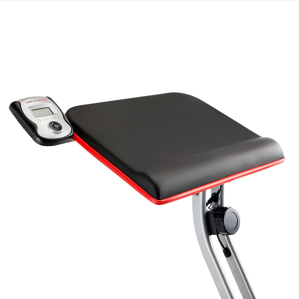 Marcy Foldable Exercise Bike with Built-in Laptop Table & LCD Display - NS-755 | Home Gym Equipment for Workouts & Remote Work