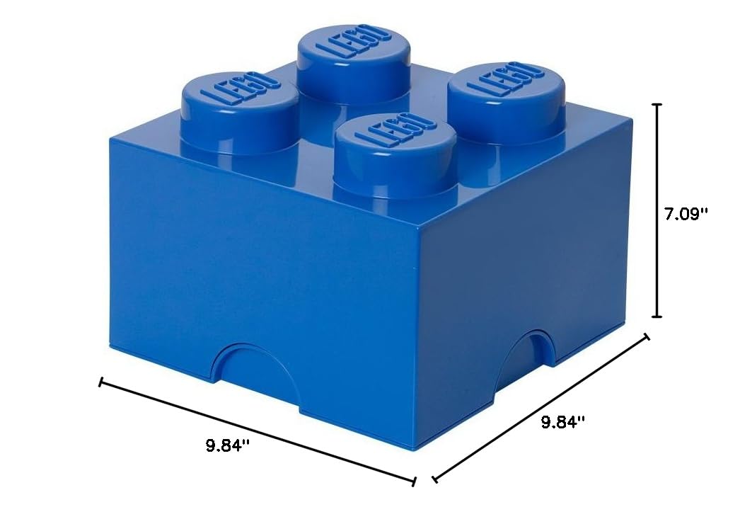 LEGO Blue Storage Box with 4 Bright Bricks & 4 Knobs - Organize and Store LEGO Pieces for Kids Playroom, Classroom, or Home Organization