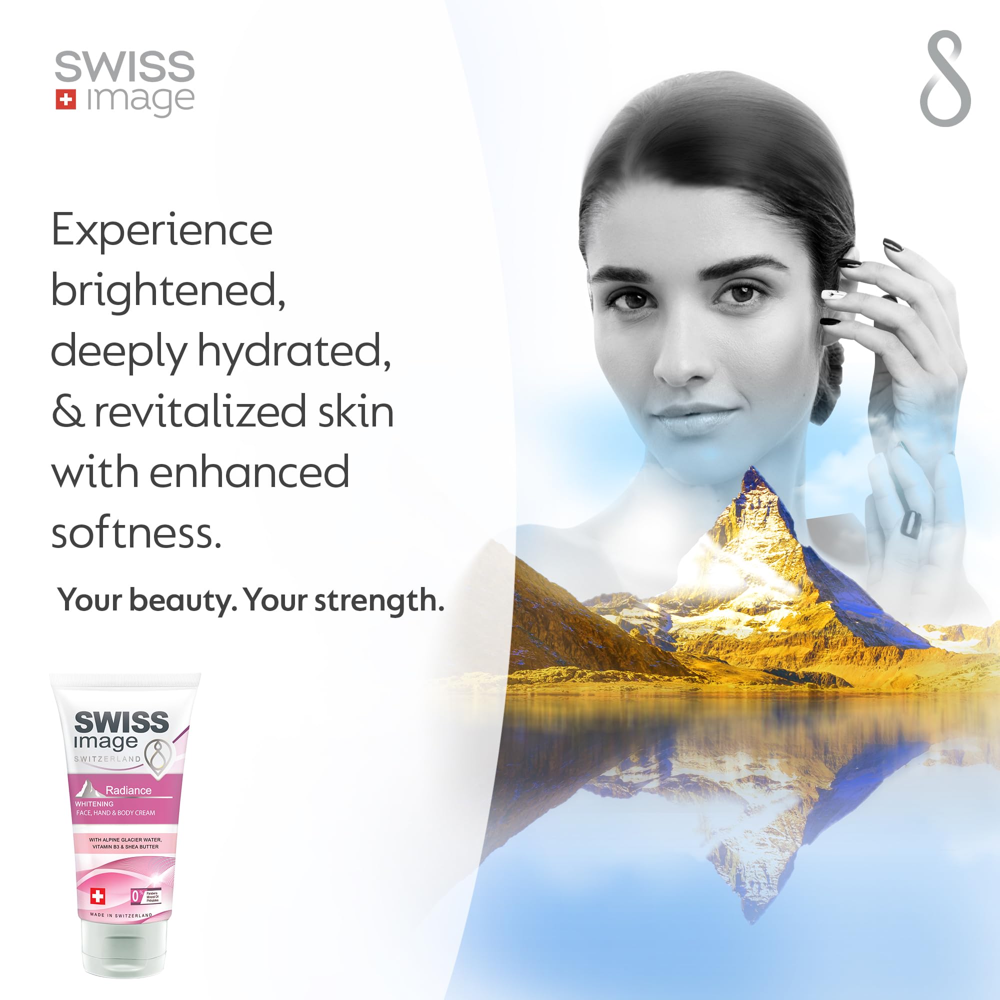 SWISSIMAGE Radiance Whitening Face, Hand & Body Cream - Natural & Effective Skin Brightening Moisturizer - Paraben-Free, No Mineral Oil or Phthalates - 75ml - Perfect for Daily Hydration & Glowing Skin Care Routine