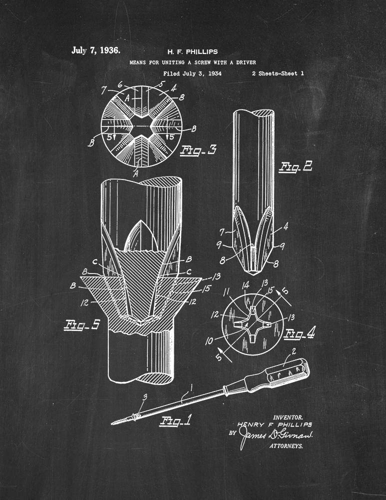 Phillips Head Screwdriver Patent Print Chalkboard - 5