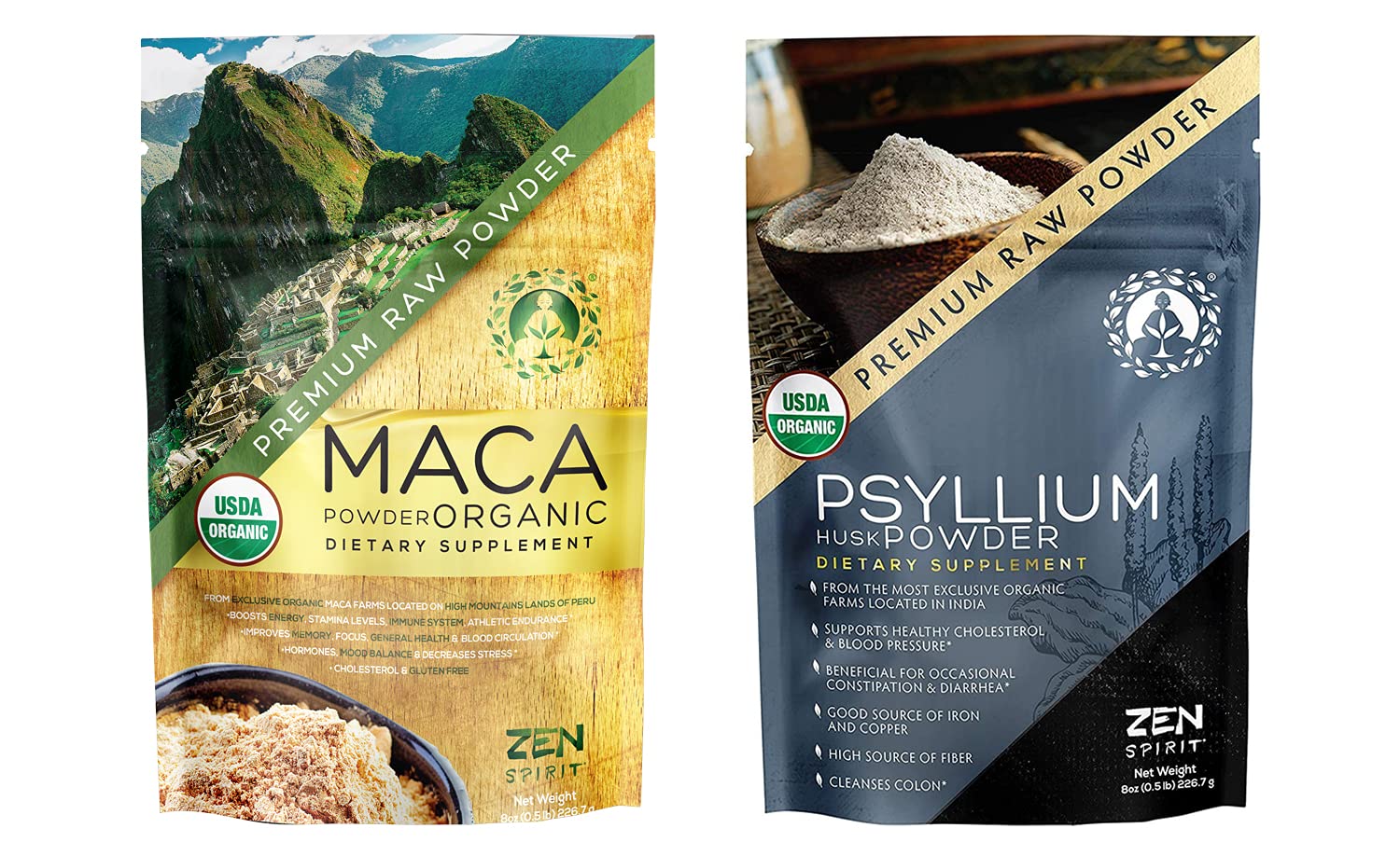Zen Spirit Maca & Psyllium Powder - USDA Organic & Vegan Certified Superfood for Energy, Digestion & Weight Management | Perfect for Smoothies, Baking & Wellness Routines