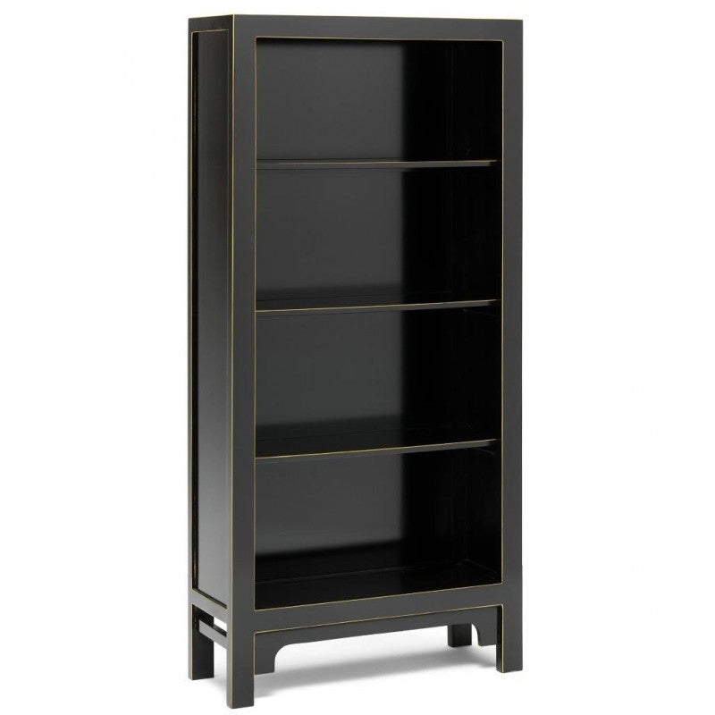 Golden Dragon Oriental Painted Solid Wood Black Large Bookshelf 80x30x170cm - Handcrafted Asian Style Bookcase for Living Room, Office & Library Storage