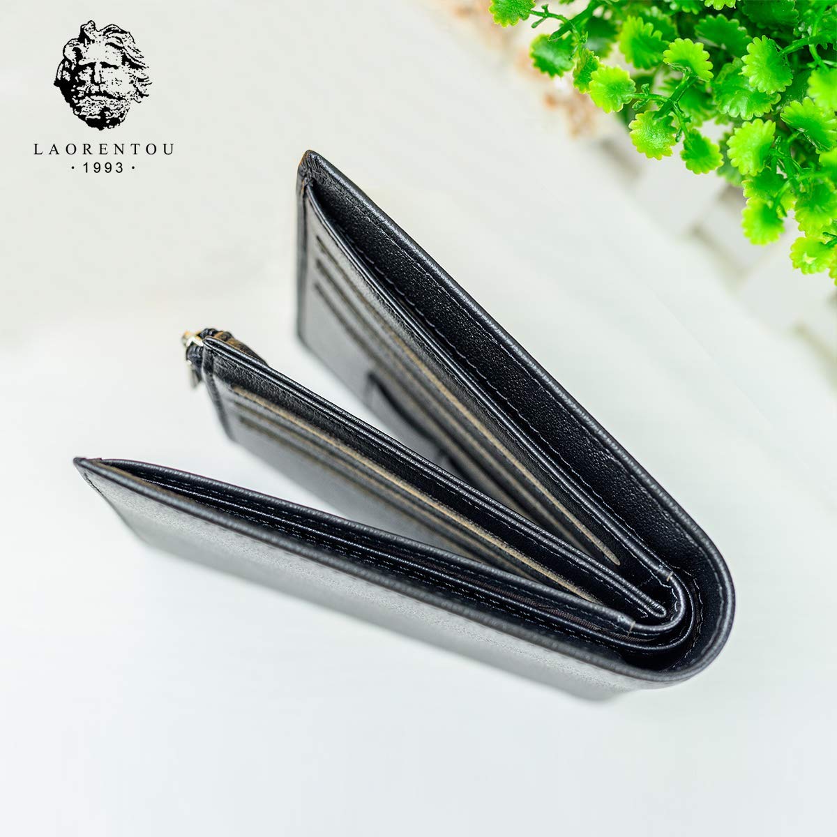 LAORENTOU Genuine Leather Wallets for Men - Slim RFID Blocking Bifold Wallet with Zipper Pocket & Credit Card Slots | Premium Mens Clutch Wallet & Card Holder | Perfect Gift for Dad, Husband, Boyfriend (Office, Travel, Everyday Use)