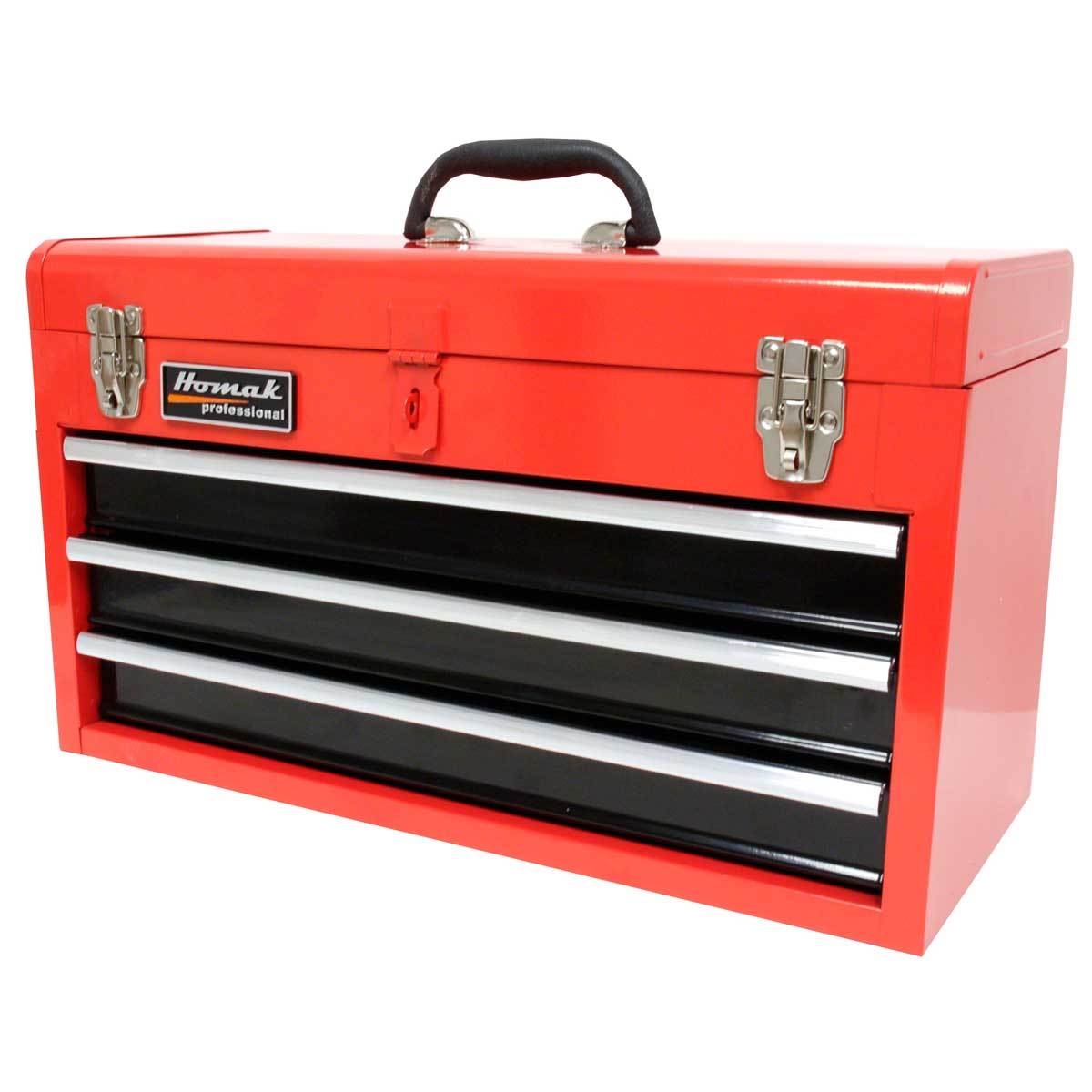 Homak 20-Inch 3-Drawer Ball Bearing Tool Box - Heavy Duty Red Steel Tool Chest for Garage, Workshop & DIY Projects