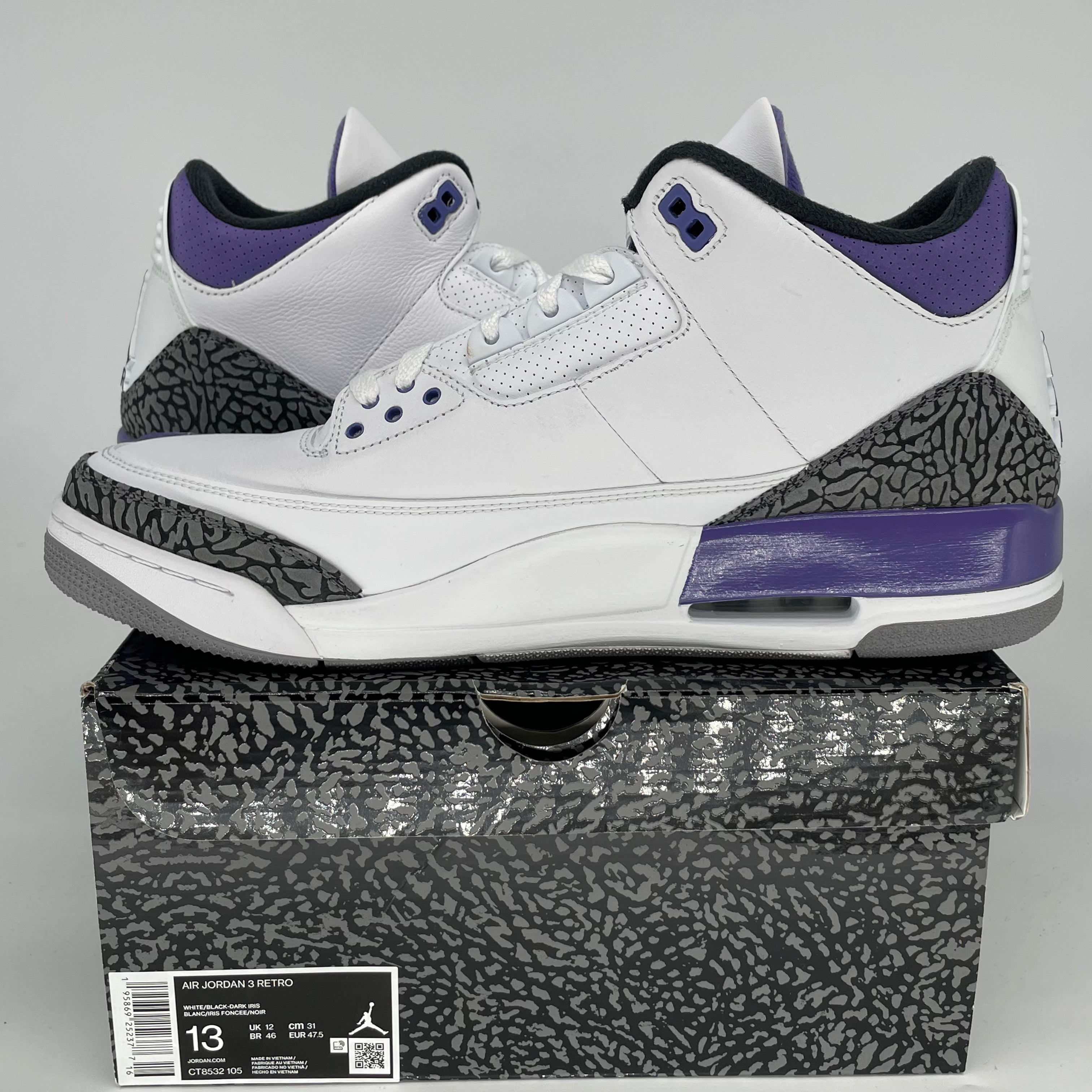 AIR JORDAN 3 DARK IRIS Men's Basketball Shoes Size 13 - CT8532 105 | Retro Sneakers for Casual Wear & Street Style
