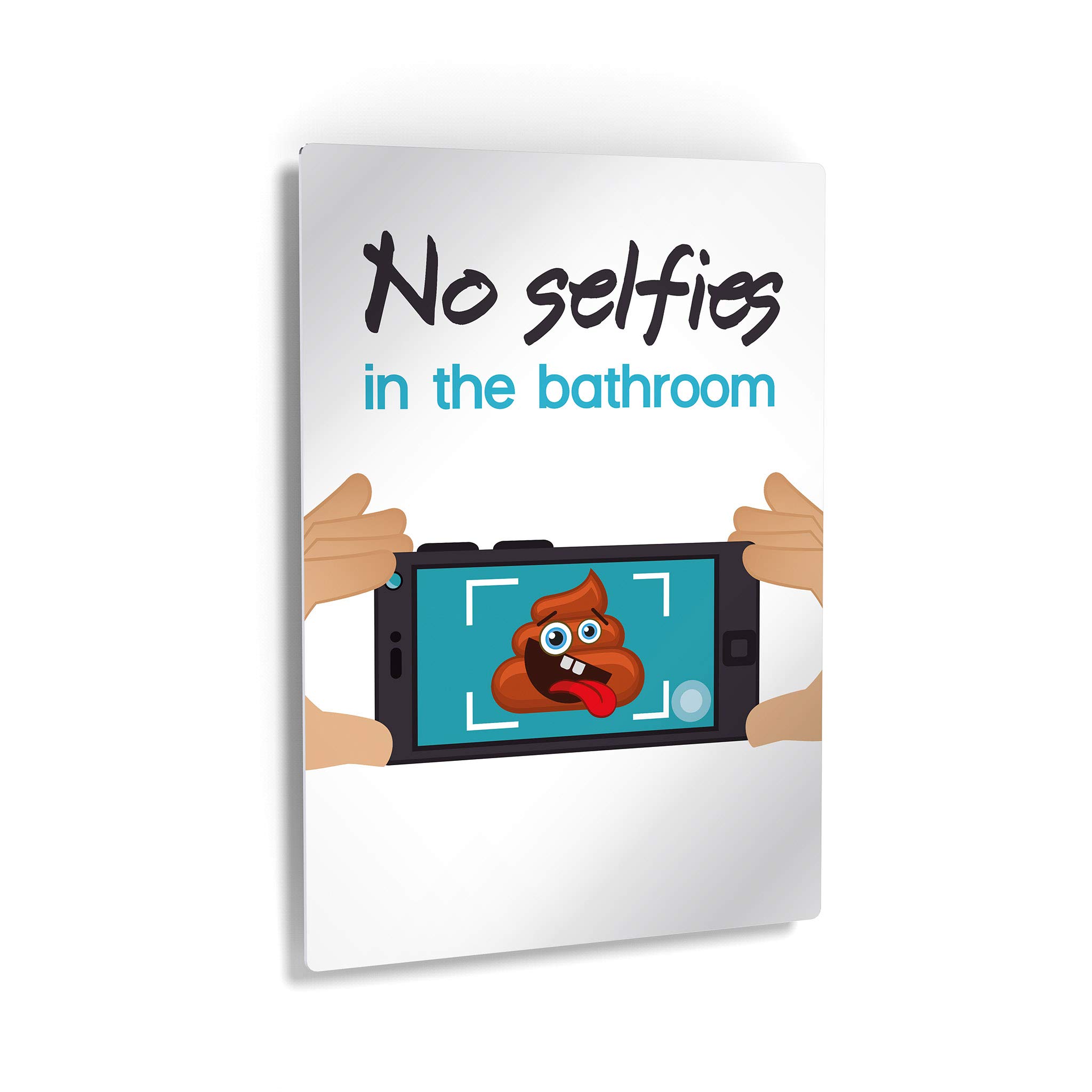 Smile Art Design 'No Selfies in the Bathroom' Funny Quote Metal Print - 30x20 Inch Ready to Hang Bathroom Wall Decor, Toilet Humor Sign, Home Wall Art Made in USA | Perfect for Powder Rooms, Guest Baths & Apartment Decor