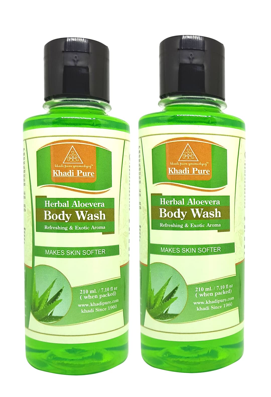 Khadi Pure Herbal Aloe Vera Body Wash for Dry & Sensitive Skin - 210ml (Pack of 2) | Natural Moisturizing & Soothing Shower Gel | Perfect for Daily Skincare Routine & Spa-Like Bath Experience