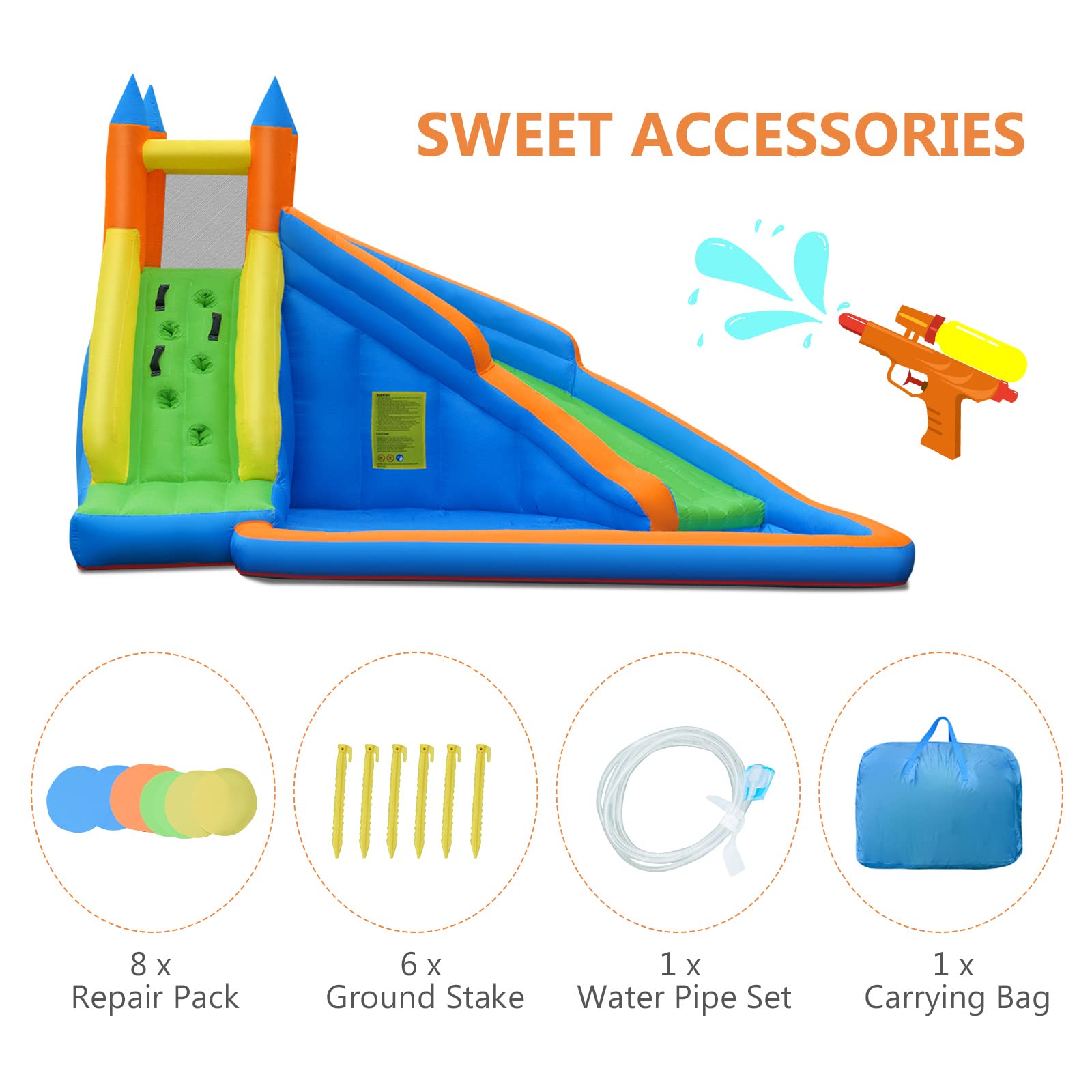 **HONEY JOY Inflatable Water Slide - Giant Backyard Water Park Castle with Climbing Wall & Splash Pool | Bouncy House for Kids & Adults | Outdoor Blow Up Water Slides for Summer Parties, Birthdays & Family Fun (Blower Not Included)**