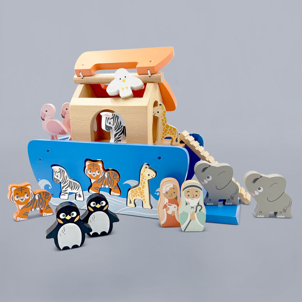Noah's Ark Wooden Shape Sorter Toy - Educational Baby Toddler Learning Toy with Animal Figures - Perfect for Early Childhood Development & Montessori Play