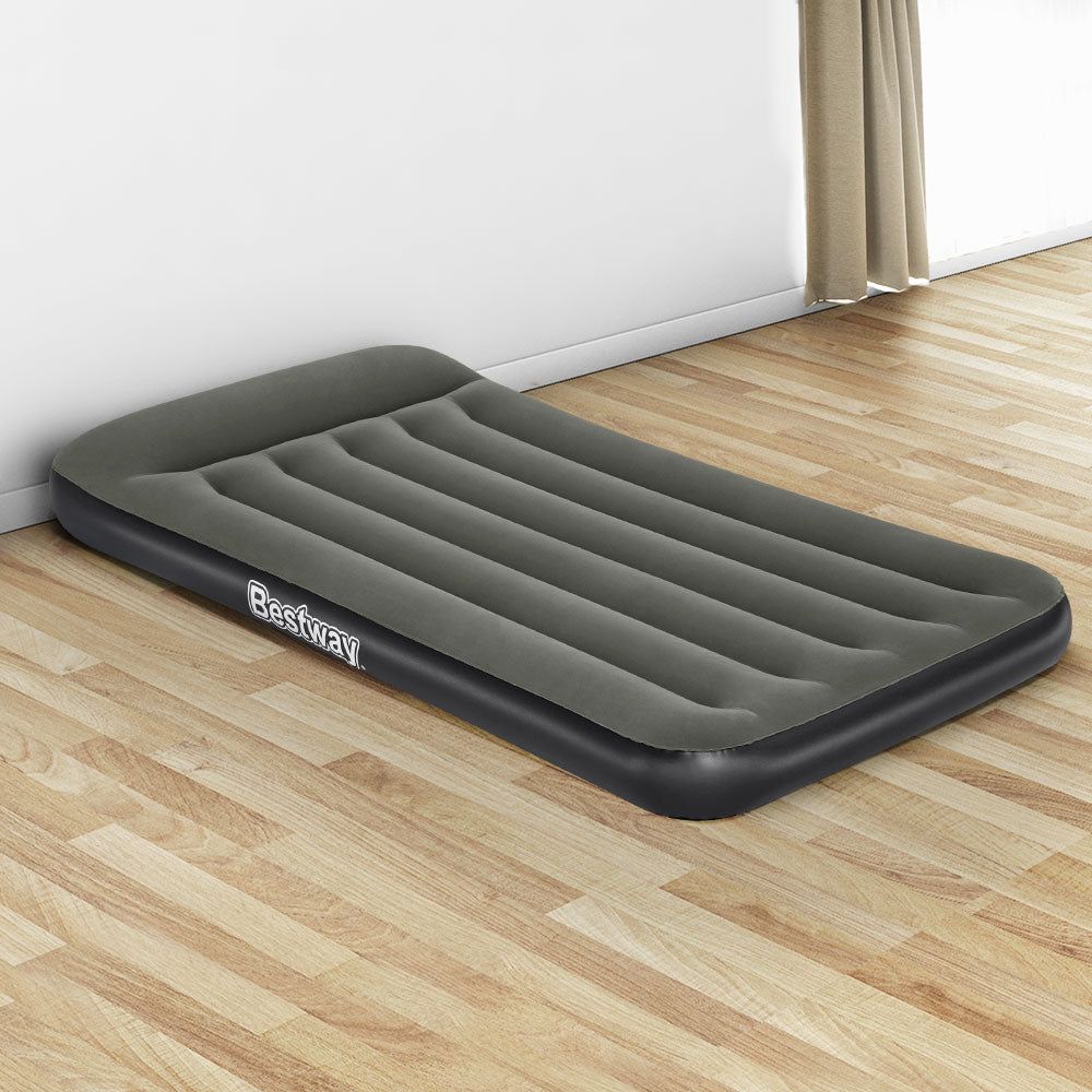 Bestway Single Air Mattress - 30cm Inflatable Bed with Built-in Pump, Grey - Perfect for Camping, Guest Beds & Home Use