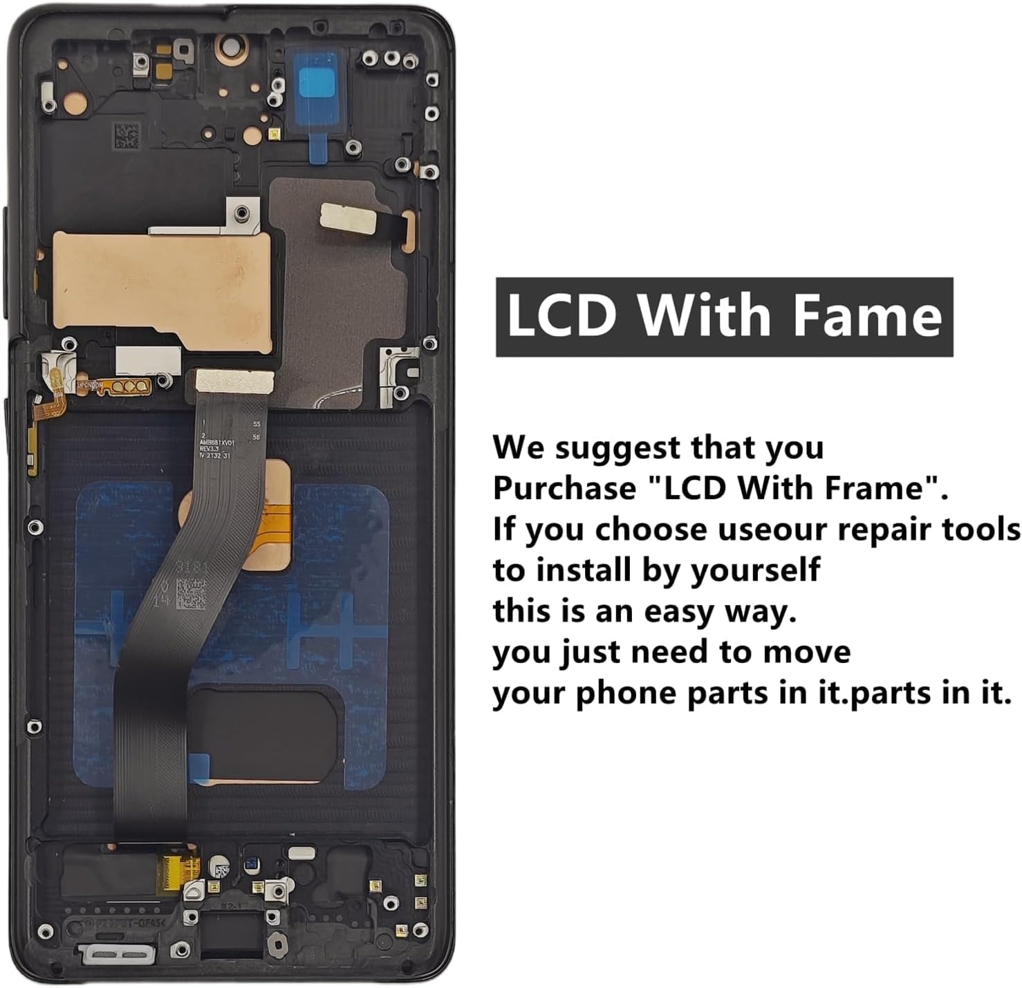 Samsung Galaxy S21 Ultra 5G AMOLED Screen Replacement Kit with Frame - SM-G998U/G998A/G998W LCD Touch Display Digitizer & Tools (Black, US Version) - Perfect for DIY Phone Repair & Screen Replacement