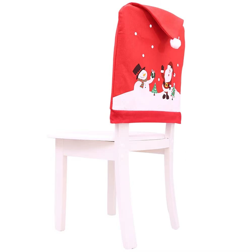 STUA Christmas Chair Covers Set of 6 - Santa Hat Dining Room Chair Slipcovers for Holiday Table Decorations - Perfect for Christmas Dinner Parties & Festive Home Decor