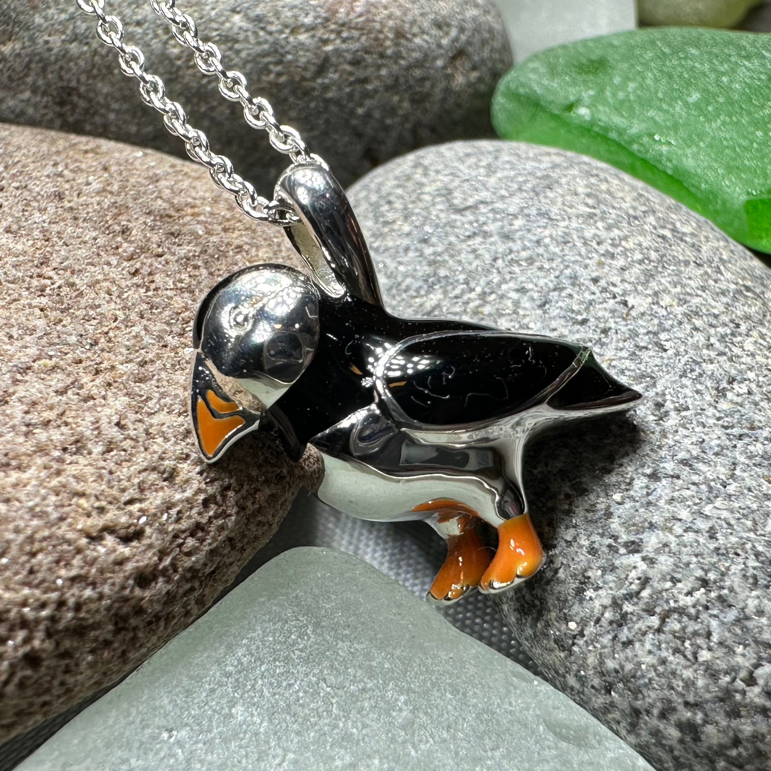 Handmade Enamel Puffin Pendant Necklace - Cute Bird Jewelry Gift for Women - Perfect for Casual Wear, Date Nights & Nature Lovers