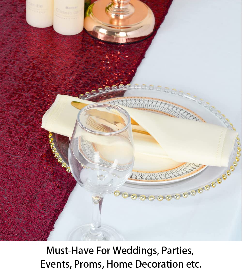 ShinyBeauty 12x108-Inch Burgundy Sequin Table Runner - Pack of 15 Glitter Wedding Table Covers for Party Decorations | Perfect for Bridal Showers, Baby Showers & Birthday Celebrations