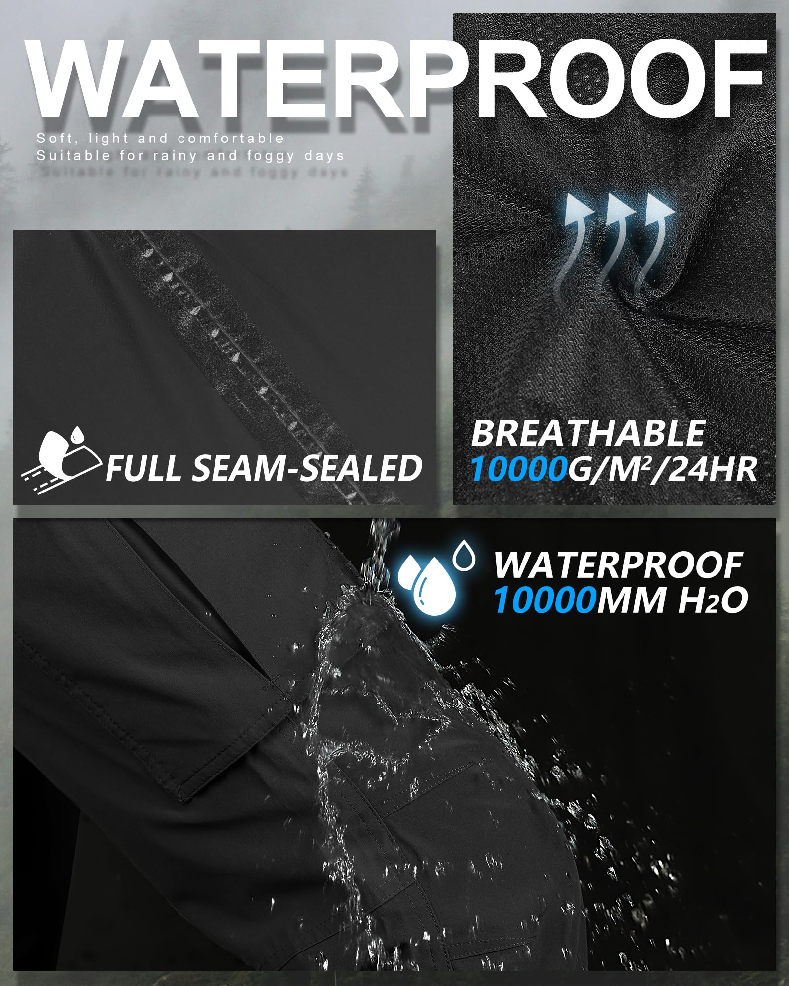 33,000ft Women's Waterproof Rain Pants - Lightweight Breathable Hiking Overalls for Outdoor Activities, Camping & Travel