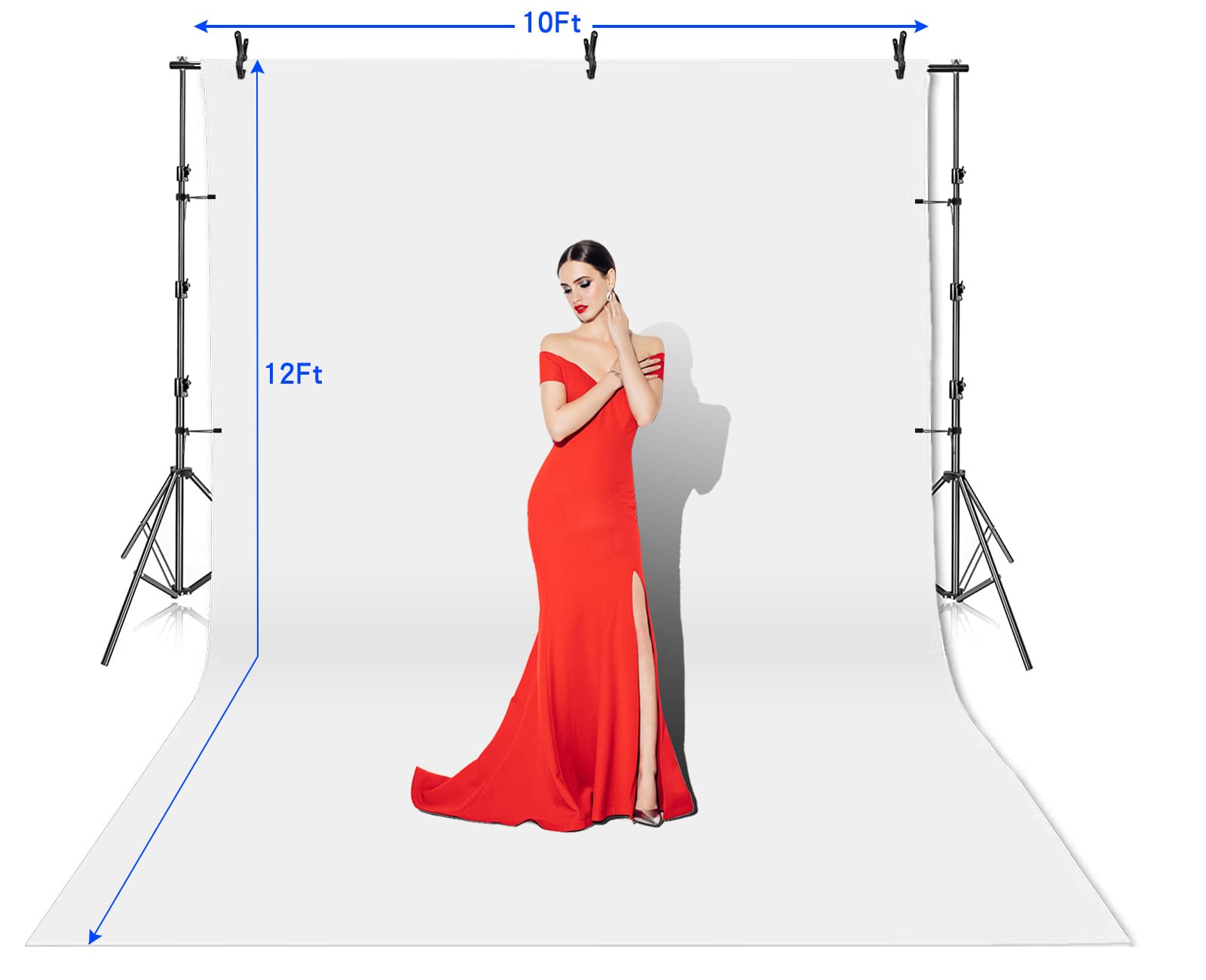 SLOW DOLPHIN 10x12ft White Cotton Muslin Backdrop with 10x10ft Stand - Photography Background Support Kit with Clamps, Clips & Carry Bag - Perfect for Photo Studios, Video Shoots, and Portrait Photography