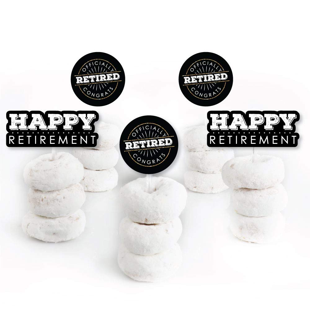 Happy Retirement Cupcake Toppers - Set of 24 Clear Dessert Picks for Retirement Party Decorations - Perfect for Cake Decorating, Dessert Displays & Celebration Treats