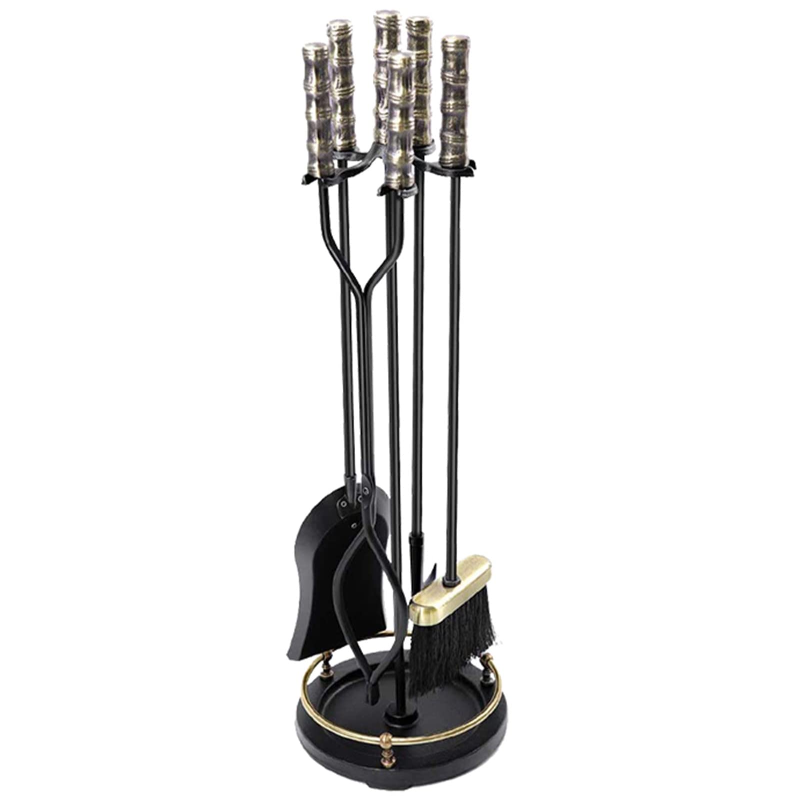 Premium MTSON 5-Piece Rustic Fireplace Tool Set with Brass Handles - Cast Iron Fireplace Accessories, Standing Design & Easy Assembly for Indoor/Outdoor Fire Pits, Fireplaces & Wood Stoves