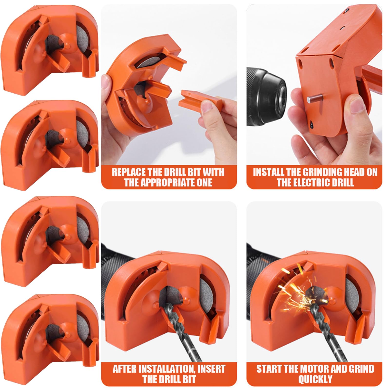 Multipurpose Drill Bit Sharpener & Grinder Tool - Portable Drill Bit Sharpening Kit for All Bits - Perfect for DIY, Woodworking & Metalworking Projects (Orange)