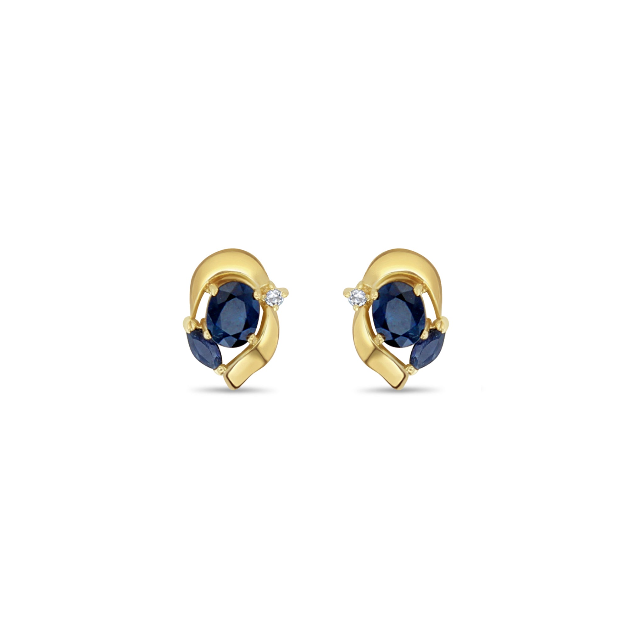 14K Yellow Gold Oval Sapphire Stud Earrings with Diamond Accents - Elegant Jewelry for Women, Perfect for Weddings, Parties & Special Occasions