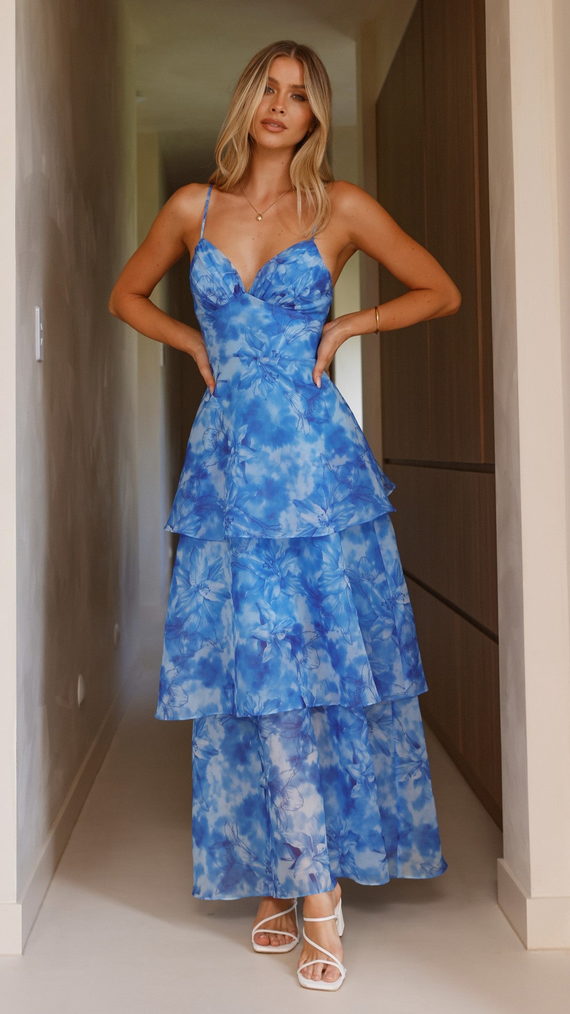 Kelli Maxi Dress - Blue Floral Print Women's Long Dress for Summer, Beach, and Casual Wear | Elegant Boho Style Flowy Dress for Outdoor Parties and Vacations