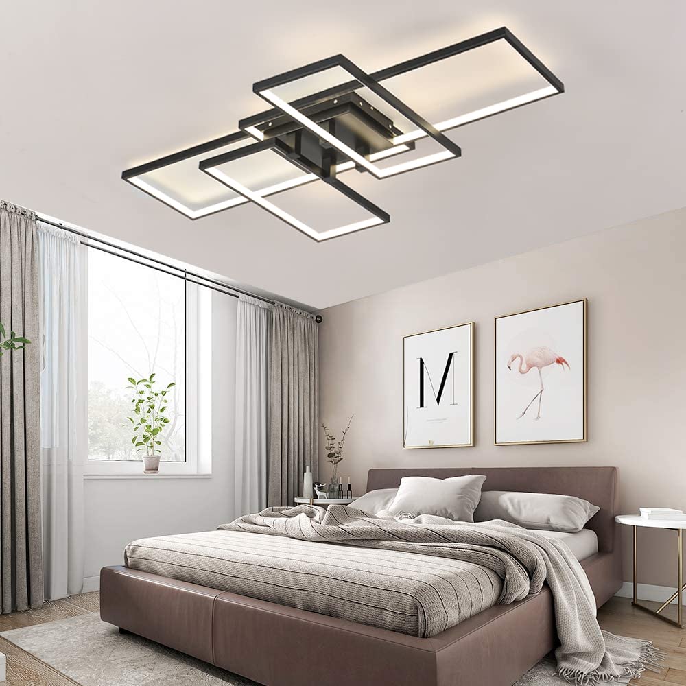Becailyer 71W LED Flush Mount Ceiling Light with Remote - 4 Square Acrylic Modern Ceiling Lamp in Black - Dimmable 3000K-6000K for Bedroom, Kitchen, Living Room & Study - Perfect for Ambient Lighting and Home Decor