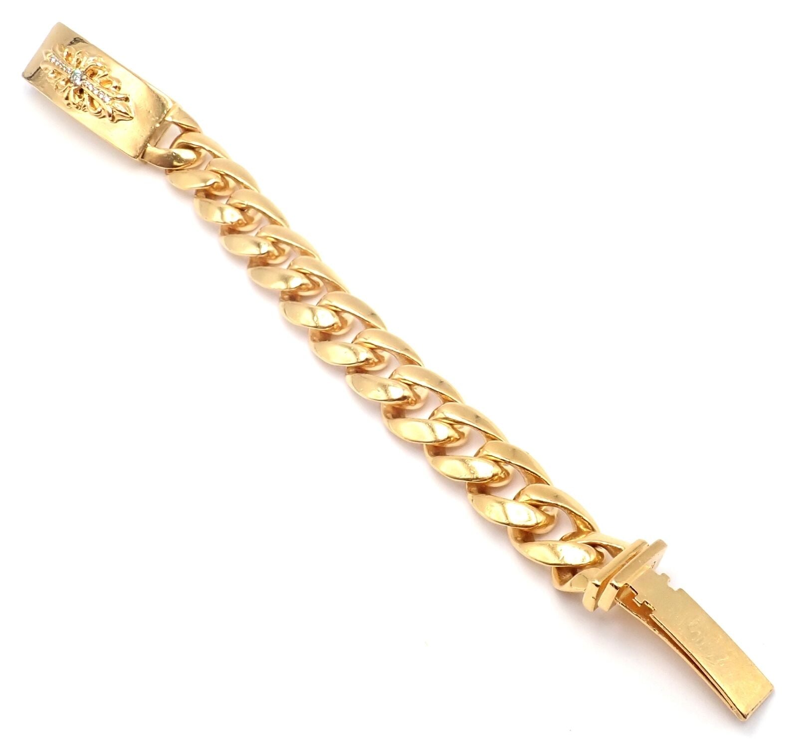 Authentic Chrome Hearts 22k Yellow Gold Diamond Heavy Link ID Bracelet for Men & Women - Luxury Vintage Jewelry Gift for Anniversary, Birthday & Special Occasions