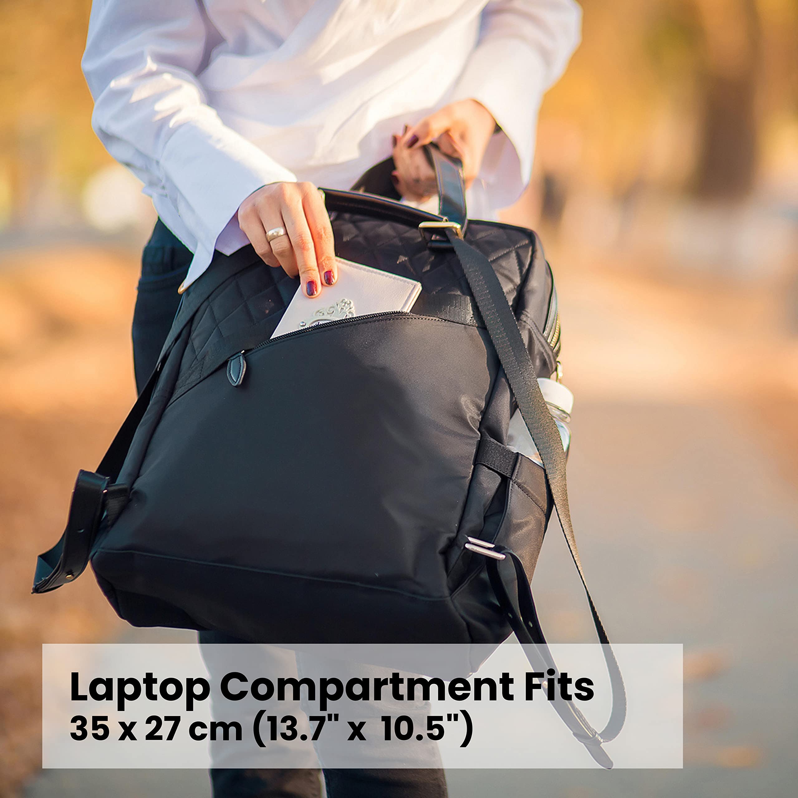 Nordace Beth Smart Tote Bag for Women with USB Charging Port - Water Resistant Convertible Laptop Backpack for Work, Travel & Business - Perfect for Commuting, Office & Daily Use (Black)