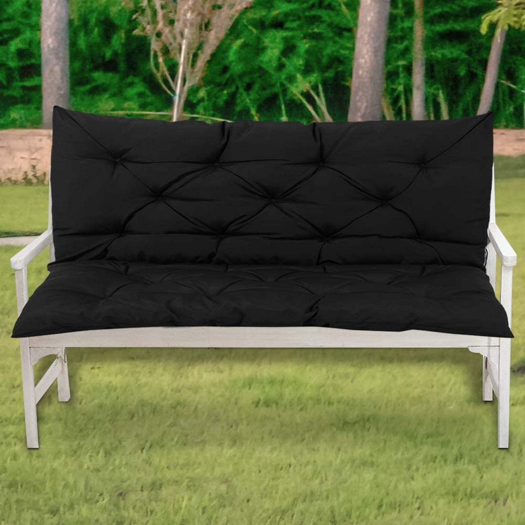 Waterproof Bench Cushion with Backrest - 2 or 3 Seater Outdoor Garden Swing Seat Cushion | Thick Overstuffed Replacement Pad for Patio, Deck & Porch Furniture | Perfect for Relaxing in Backyard, Poolside or Garden