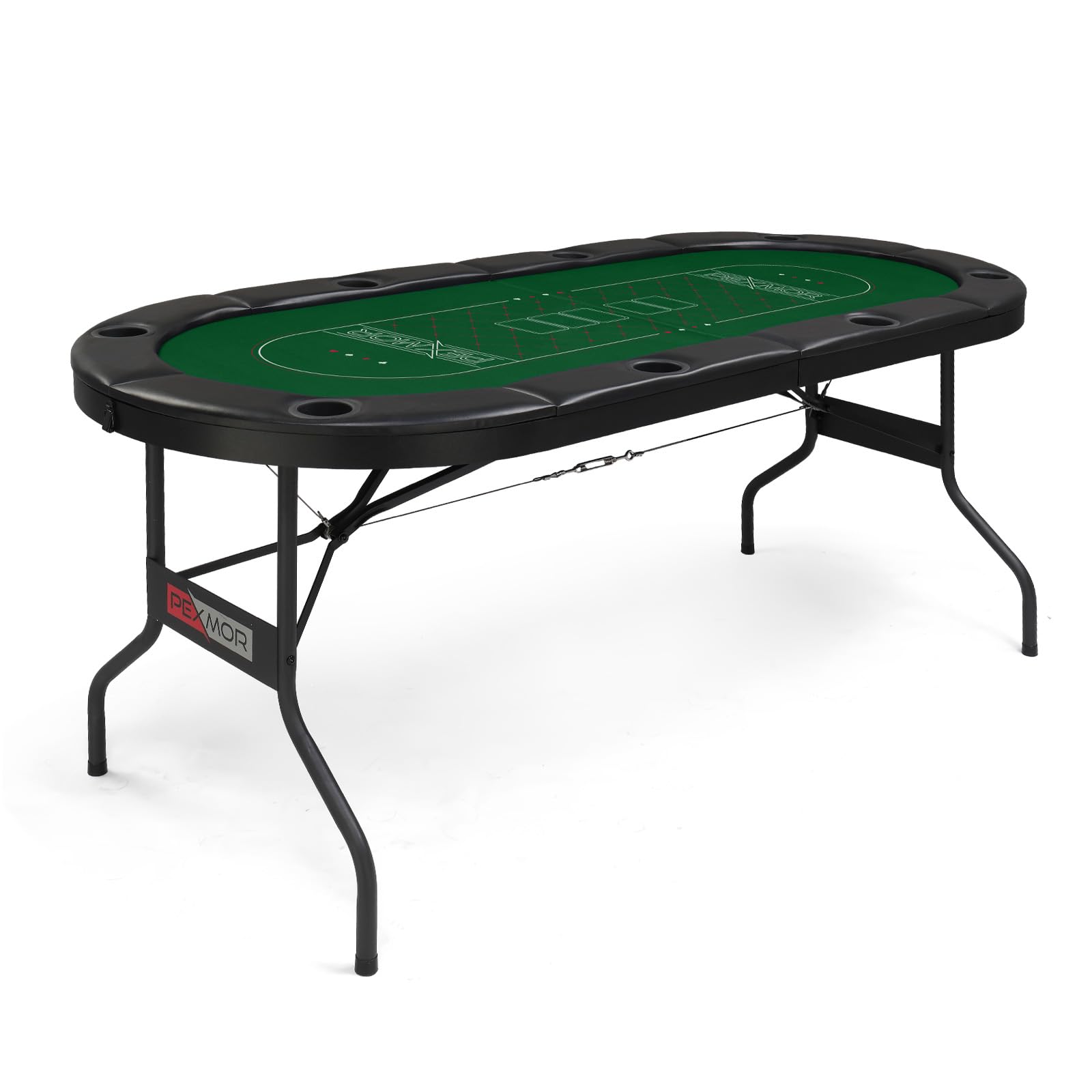 PEXMOR 8 Player Foldable Poker Table with Casino-Grade Felt & Stainless Steel Cup Holders - Texas Holdem Blackjack Game Table for Home & Casino Nights - Water-Resistant Cushioned Rail & Easy Assembly - Perfect for Poker Parties, Game Nights & Casino-Themed Events