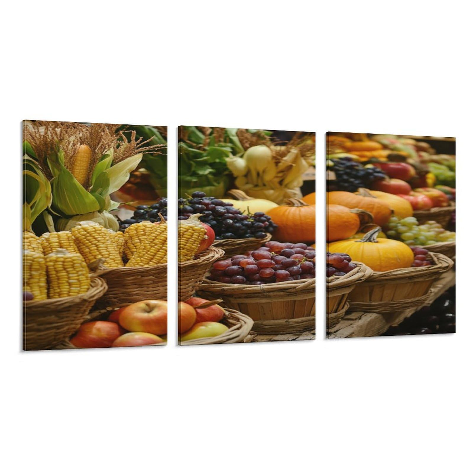 3-Piece Autumn Harvest Canvas Wall Art Set - Thanksgiving Cornucopia Framed Prints (20x30 Inch) for Bathroom, Bedroom & Farmhouse Decor - Perfect for Fall Home Decor & Seasonal Gift Giving