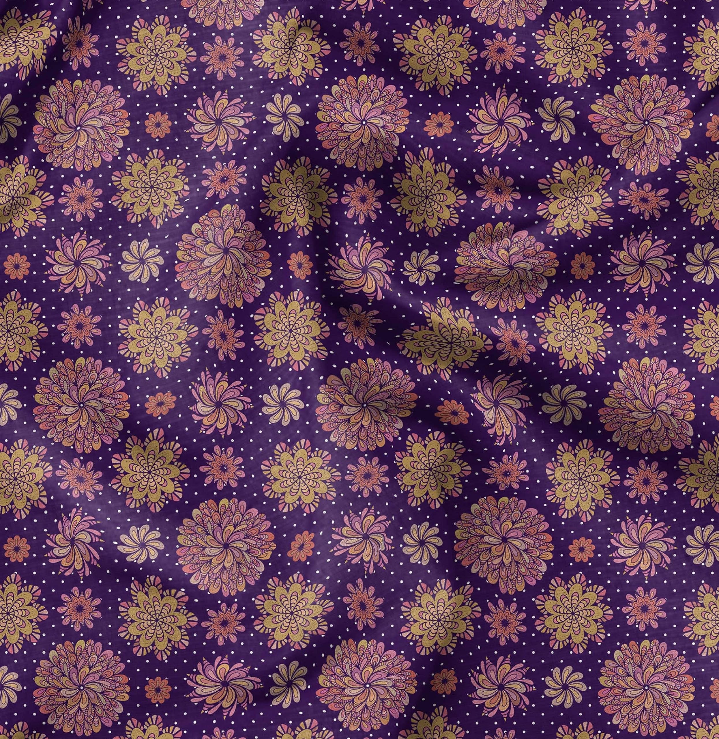 Soimoi Moss Georgette Purple Fabric by The Yard - 42 Inch Wide Printed Fabric with Multicolor Dot Mandala Design for DIY Crafts, Sewing Projects, Home Decor & Fashion Accessories - Lightweight & Playful Whimsical Patterns