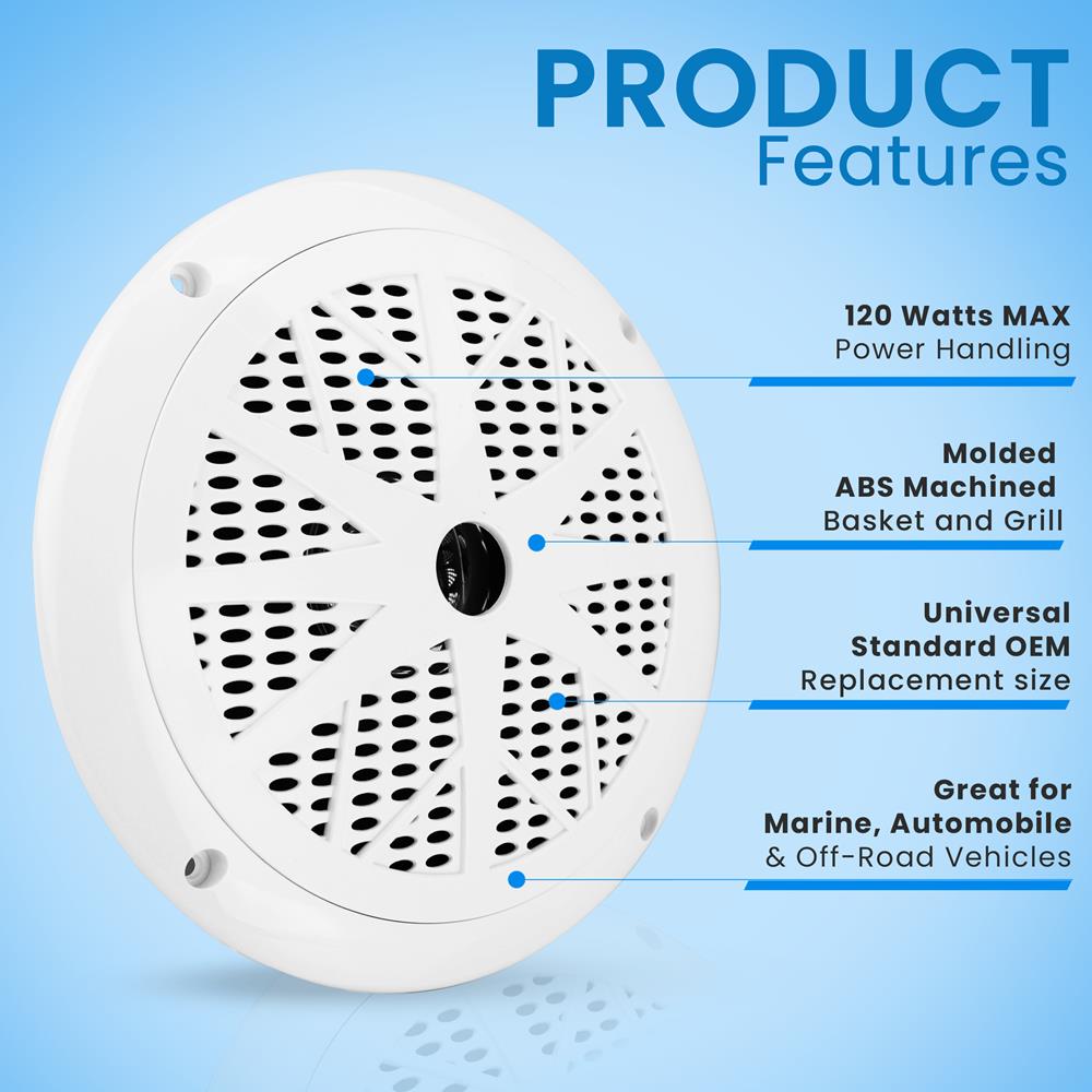 6.5 Inch Marine Component Speakers - Waterproof Boat Audio System for Outdoor, Marine, and Off-Road Vehicles