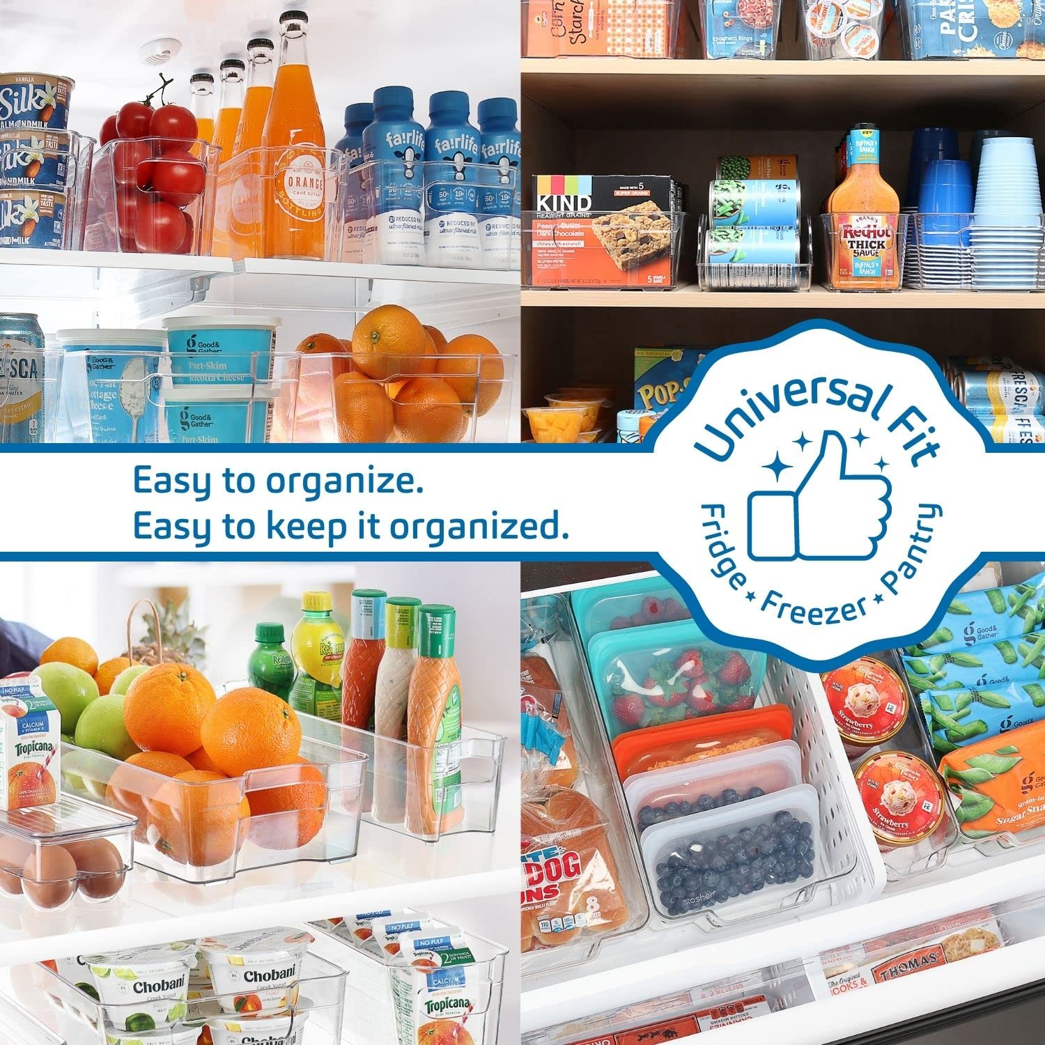 STORAGEBUD 6-Piece Refrigerator Organizer Bins - BPA Free Fridge & Freezer Storage Containers for Pantry Organization - Perfect for Fruits, Vegetables, Snacks & Meal Prep
