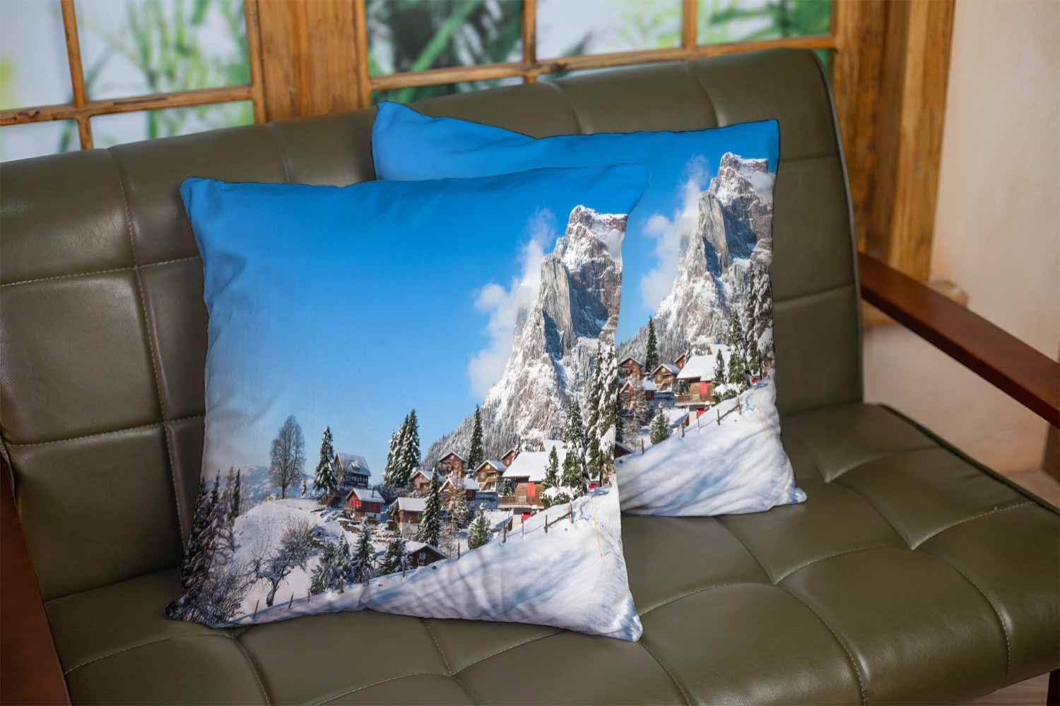 Snow Village Christmas Pillow Covers Set of 2 - 18x18 Inch Cozy Holiday Couch Pillows for Living Room, Bedroom & Dorm - Perfect for Winter Decor & Festive Home Styling
