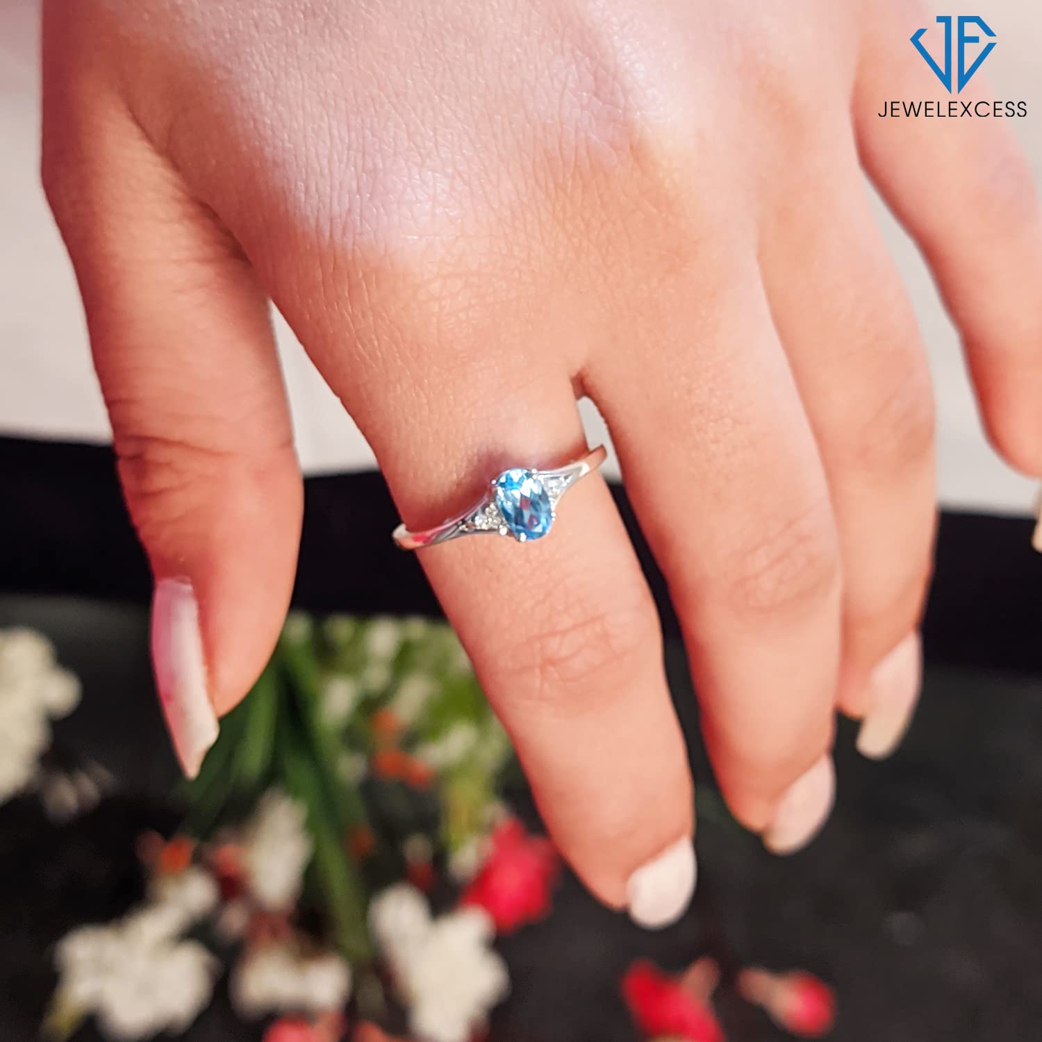 JEWELEXCESS Sterling Silver Birthstone Ring with White Diamond Accent - Hypoallergenic Gemstone Jewelry for Women - Perfect for Birthdays, Anniversaries & Special Occasions
