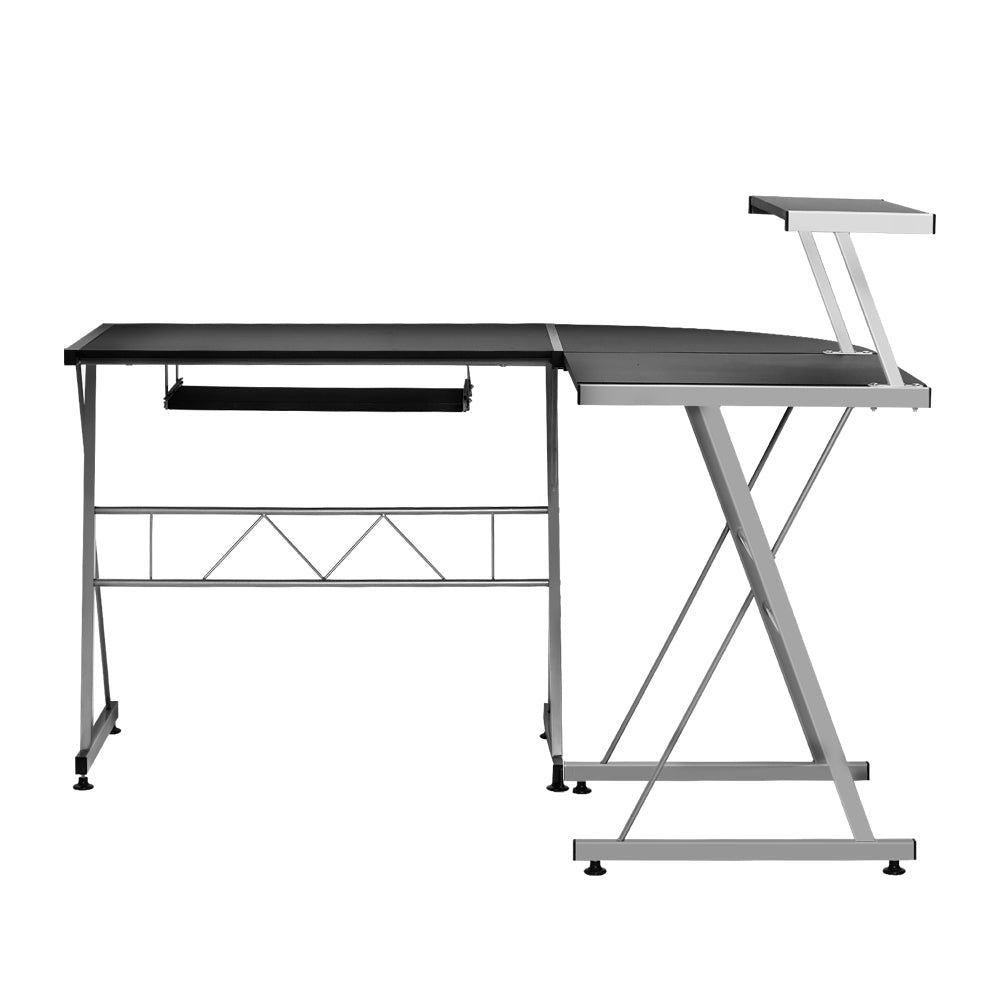 Black Metal Corner Pull-Out Table Desk - Space-Saving Home Office & Kitchen Workstation for Small Spaces
