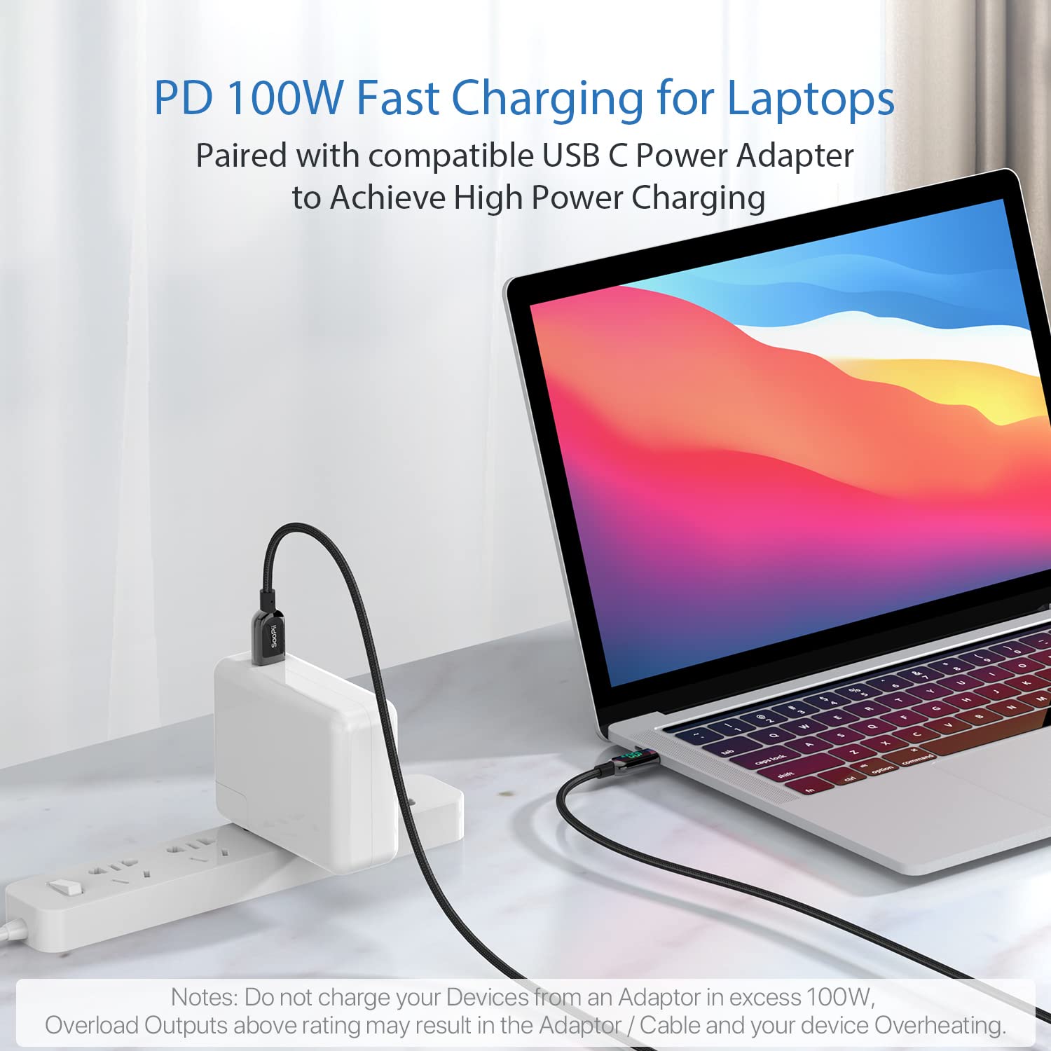SOOPII 100W USB C to USB C Fast Charging Cable [4ft, 2-Pack] - Nylon Braided with LED Display - Compatible with iPhone 15/15 Pro/15 Plus, iPad Air, MacBook Pro, Galaxy S24/S23 - Perfect for Home, Office & Travel (Black)