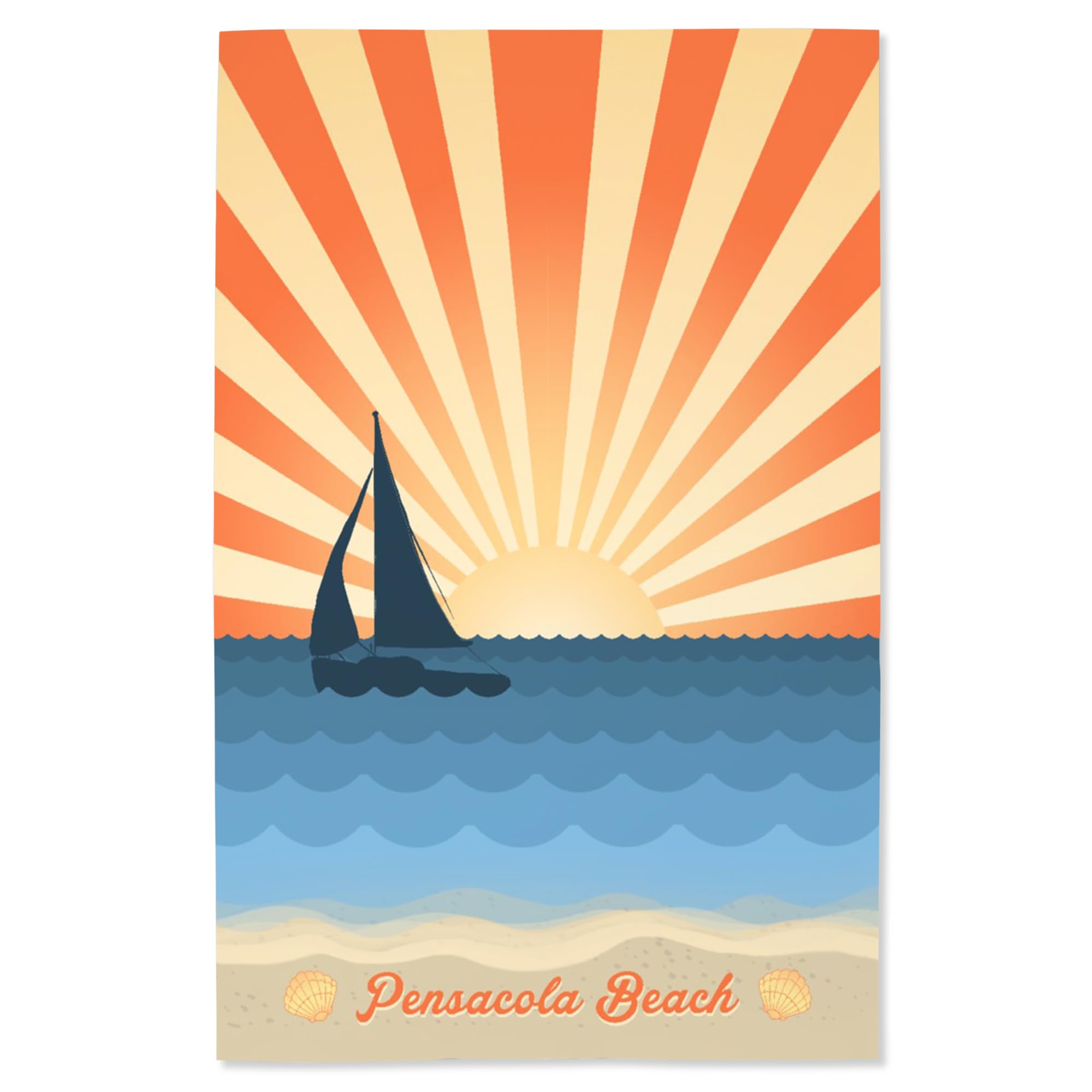 Lantern Press 16x24 Inch Giclee Print - Pensacola Florida Beach Sunset with Sun Rays & Sailboat - Coastal Wall Art for Living Room, Bedroom & Office Decor
