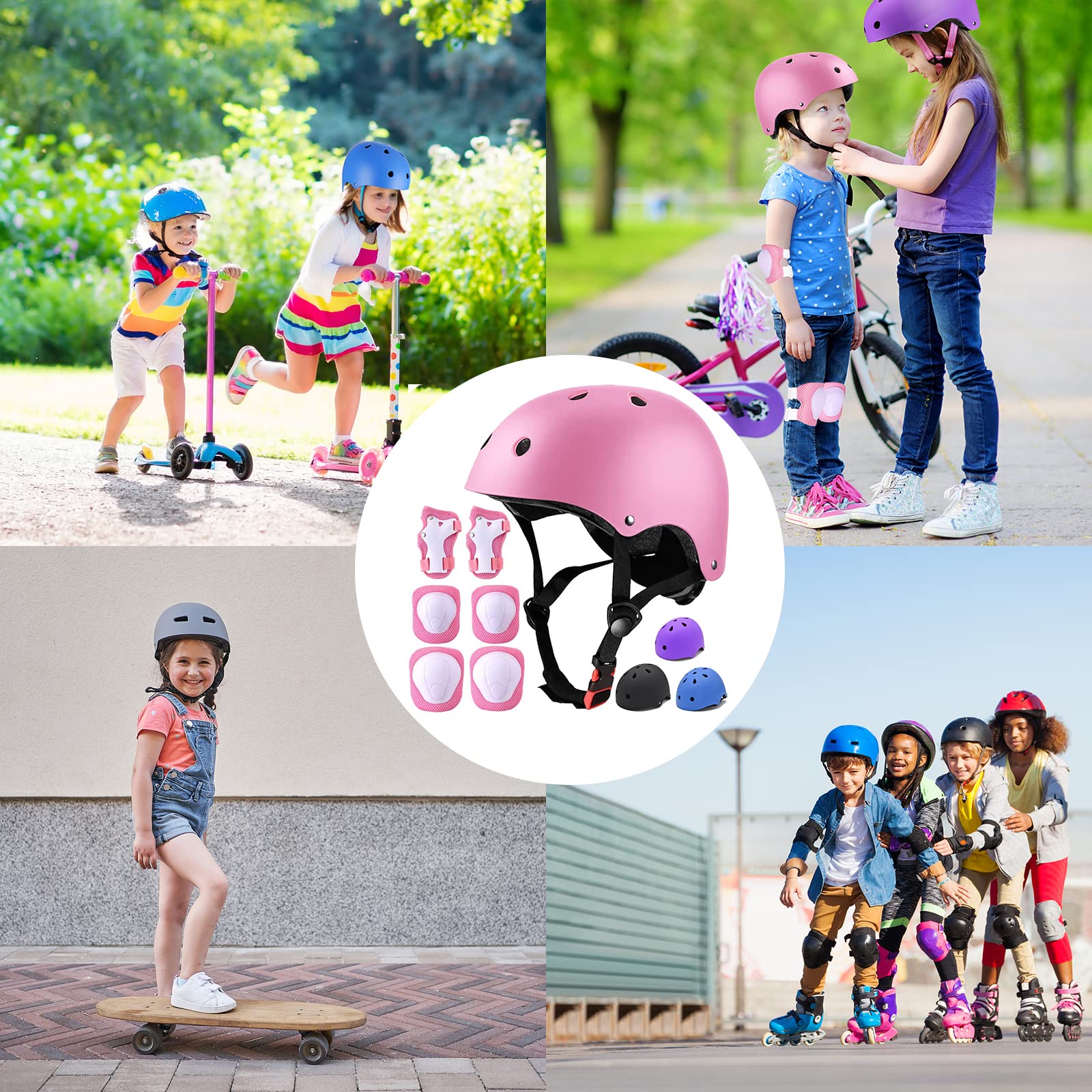 **Adjustable Kids Helmet Set with Elbow, Knee & Wrist Pads - Safety Gear for Boys & Girls Ages 3-8 - Perfect for Skateboarding, Roller Skating & Scooters**