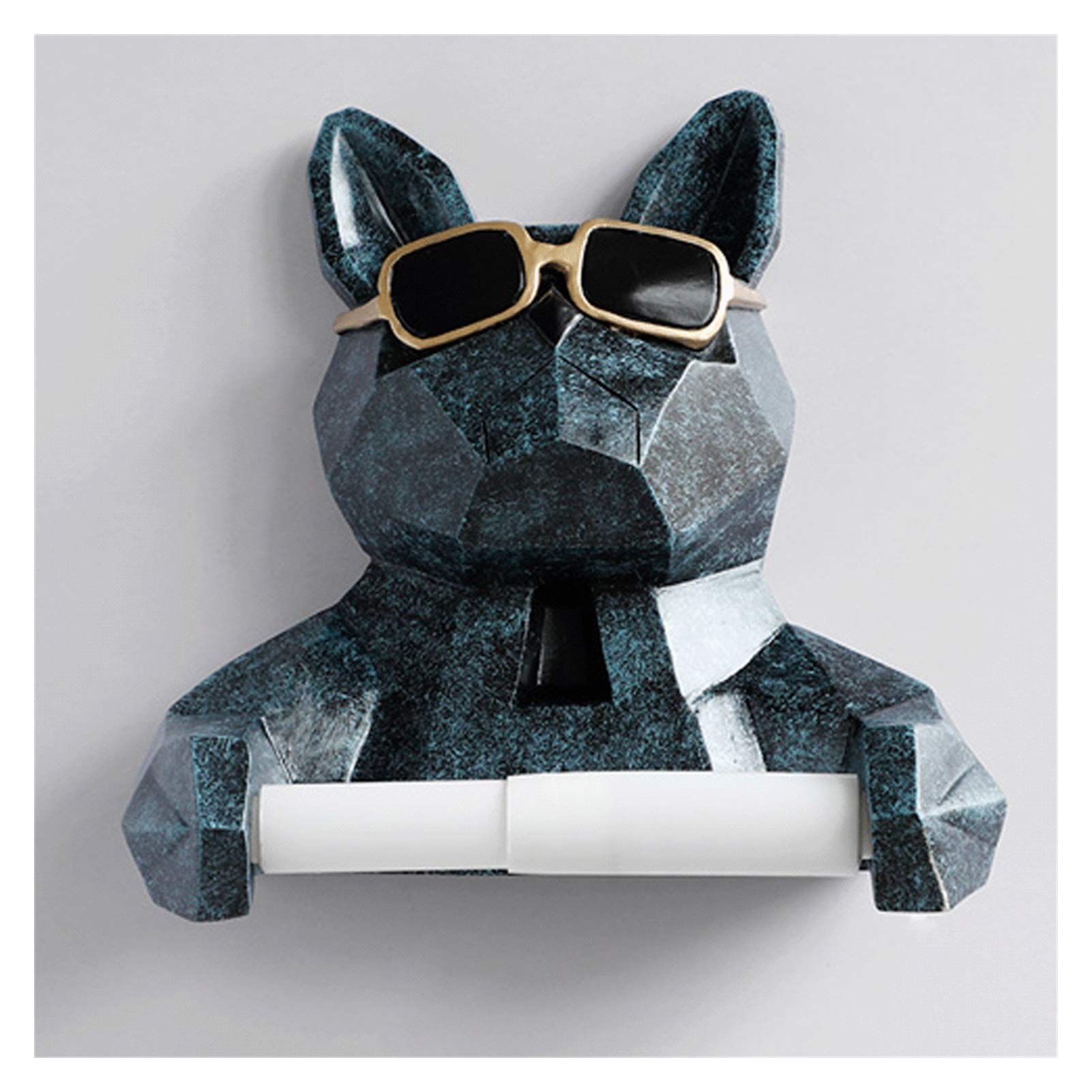 ZANZAN Geometric Animal Toilet Paper Holder - Wall Mount Tissue Dispenser, No-Drill Bathroom Accessory, Waterproof Toilet Roll Holder (Glasses Dog Design) - Perfect for Modern Bathrooms, Powder Rooms & Pet-Friendly Homes