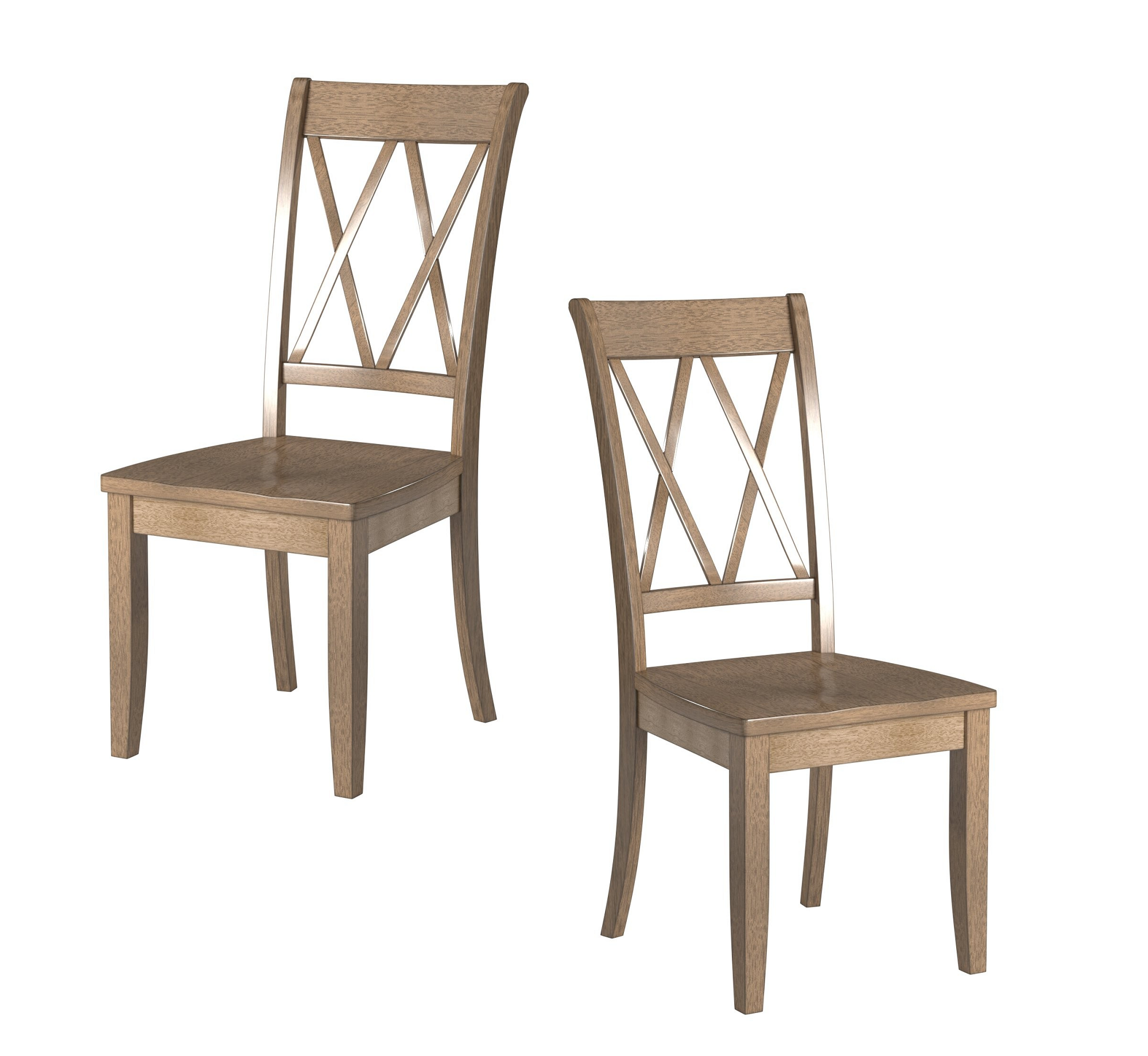 Set of 2 Casual Brown Pine Veneer Side Chairs with Double X Back Design - Transitional Dining Room Furniture for Kitchen, Breakfast Nook & Small Spaces